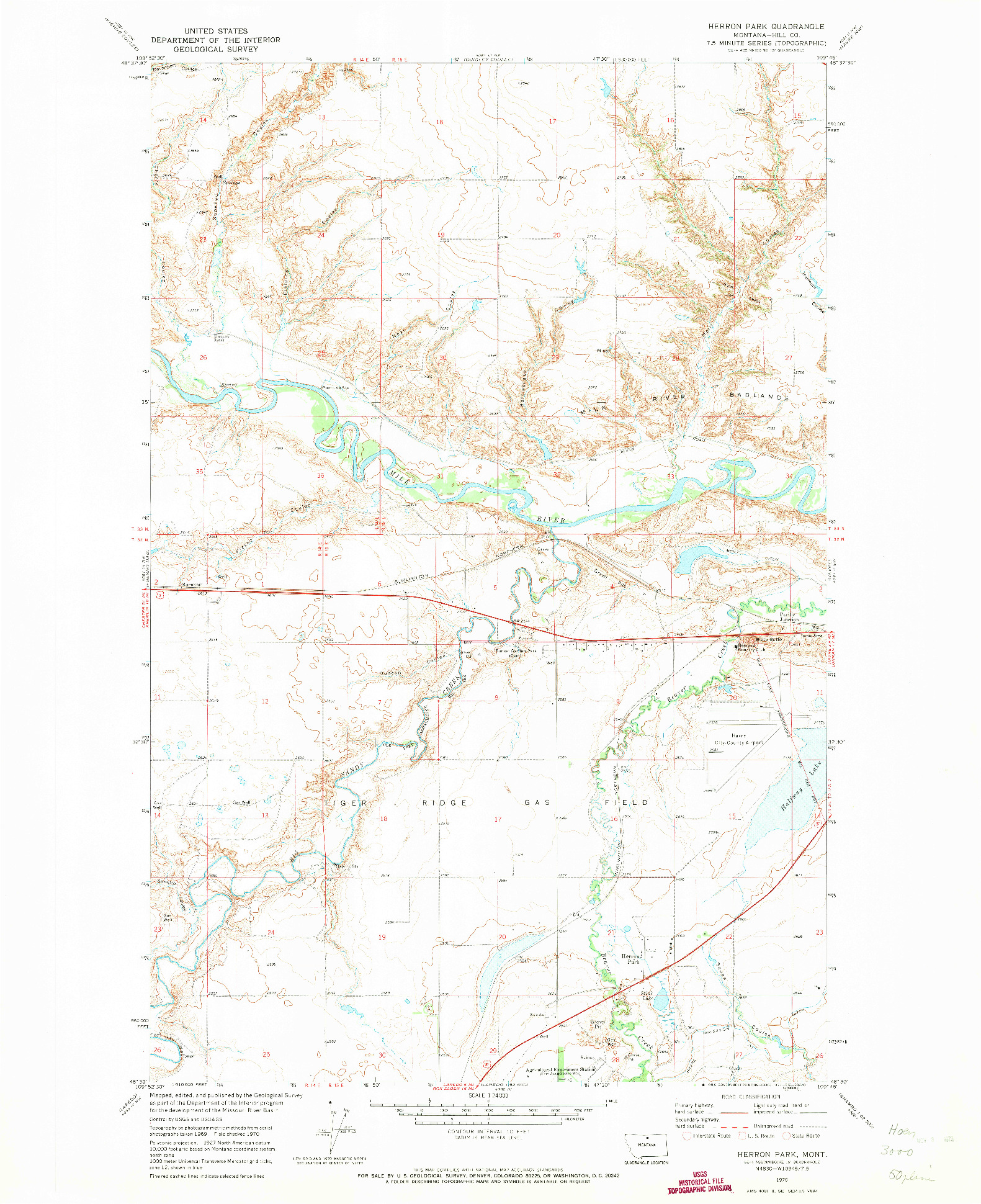 USGS 1:24000-SCALE QUADRANGLE FOR HERRON PARK, MT 1970