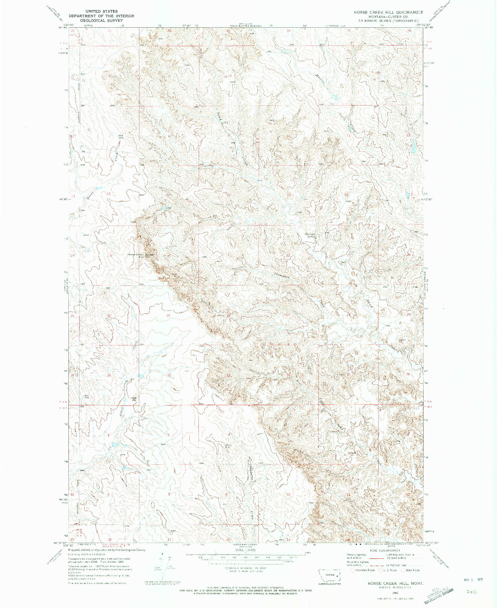 USGS 1:24000-SCALE QUADRANGLE FOR HORSE CREEK HILL, MT 1969