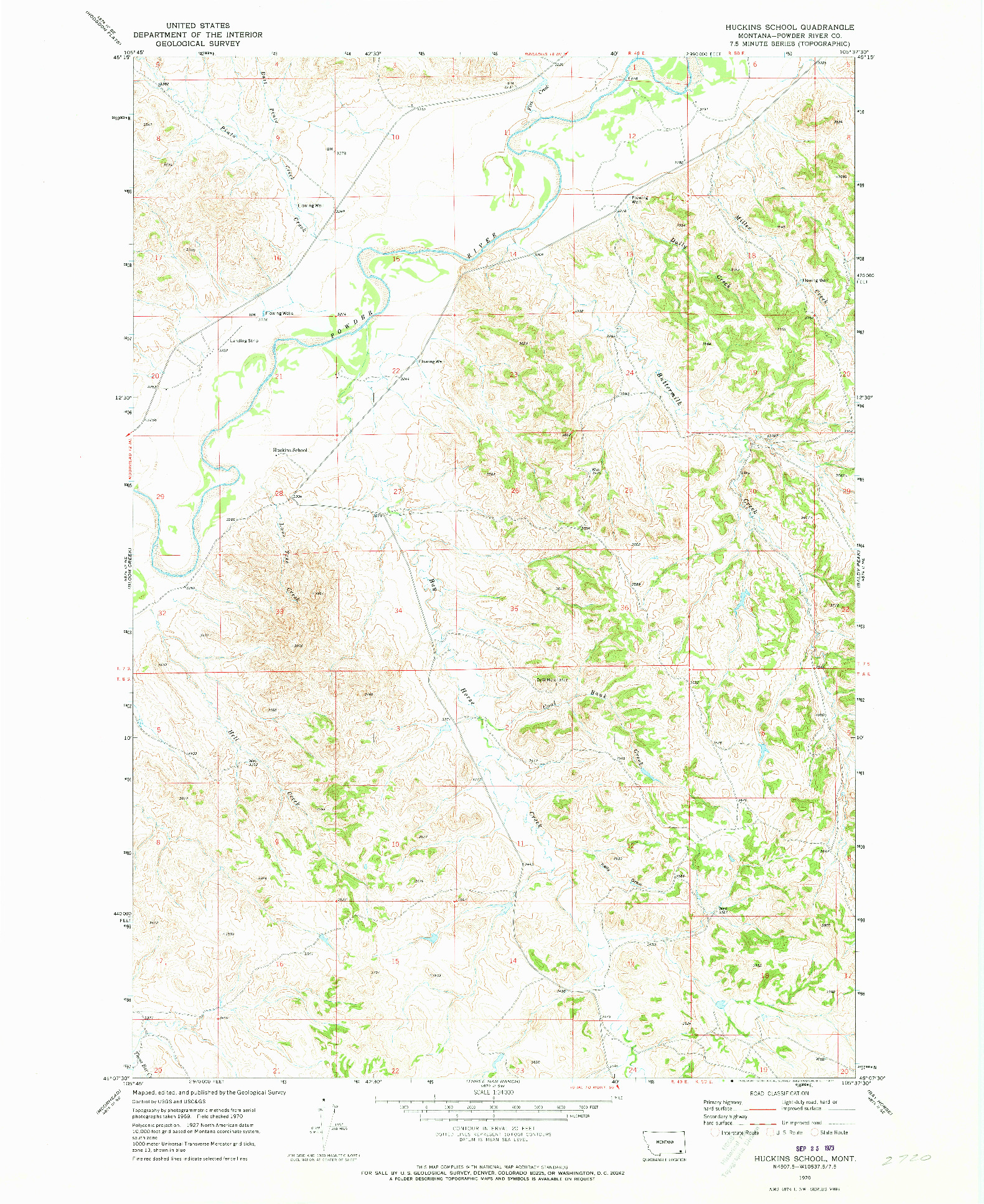 USGS 1:24000-SCALE QUADRANGLE FOR HUCKINS SCHOOL, MT 1970