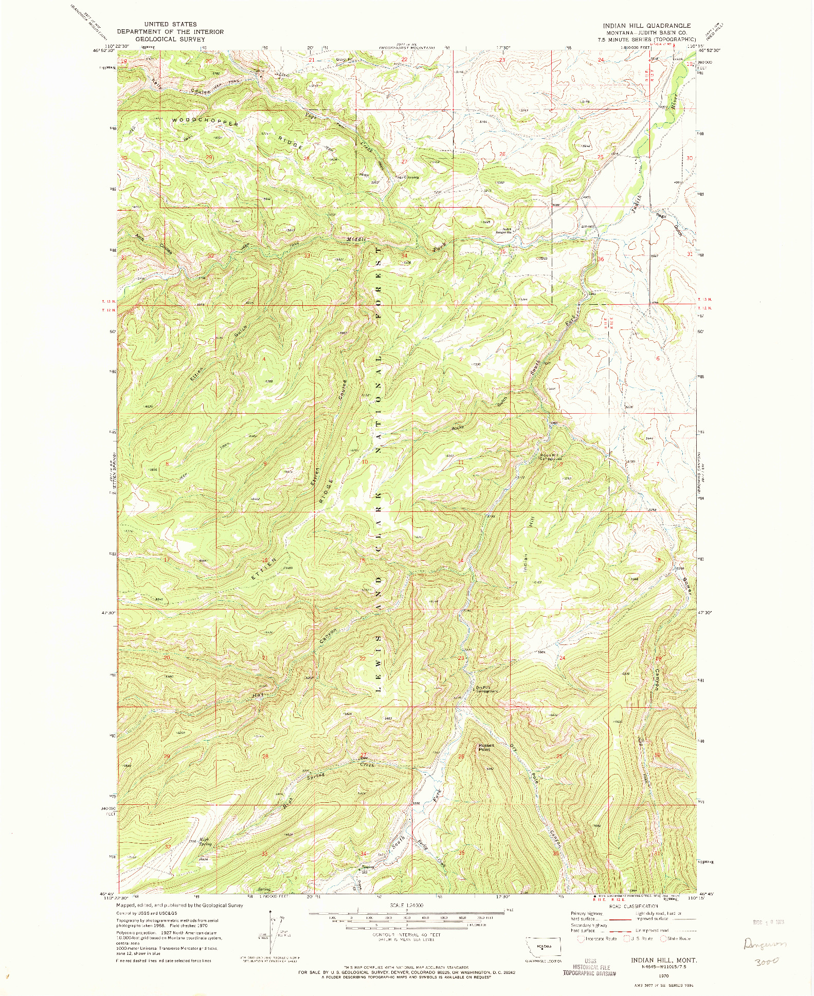 USGS 1:24000-SCALE QUADRANGLE FOR INDIAN HILL, MT 1970