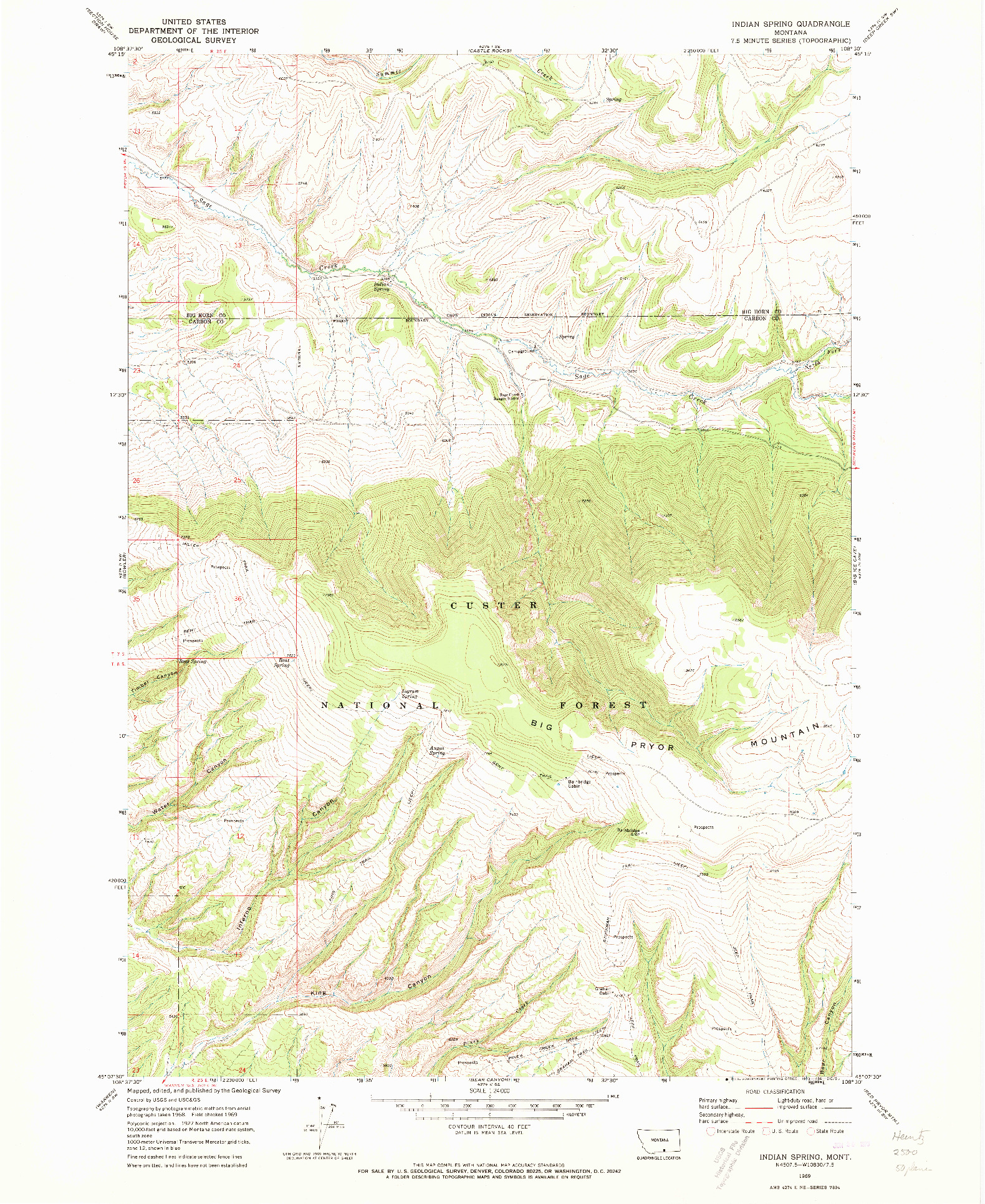 USGS 1:24000-SCALE QUADRANGLE FOR INDIAN SPRING, MT 1969