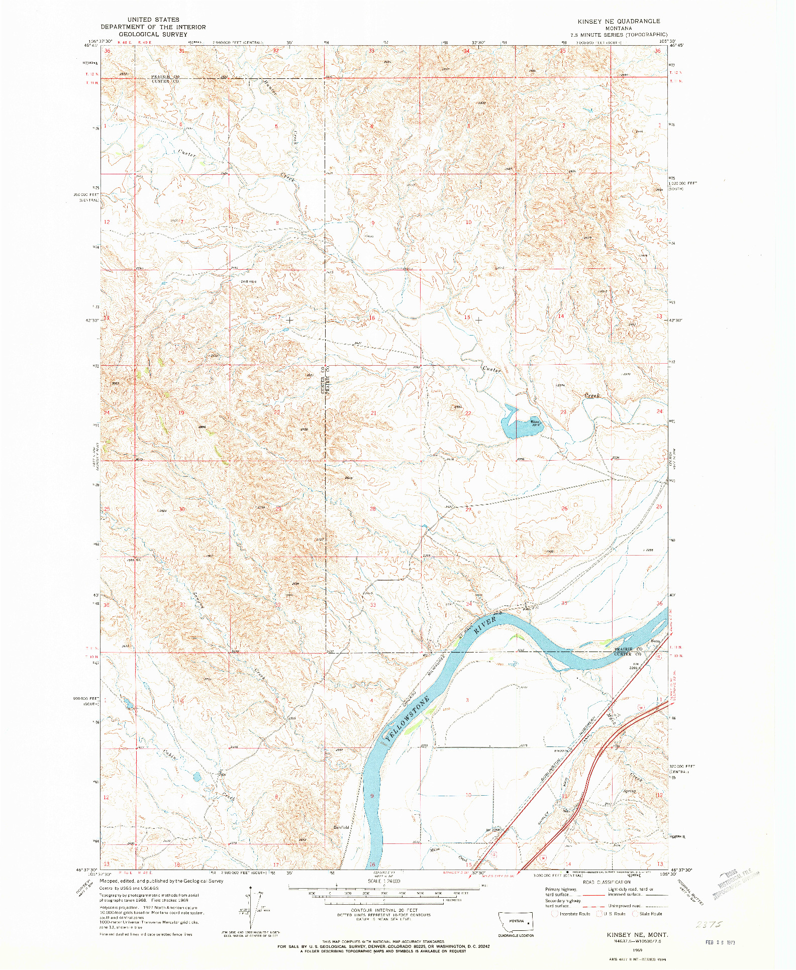 USGS 1:24000-SCALE QUADRANGLE FOR KINSEY NE, MT 1969