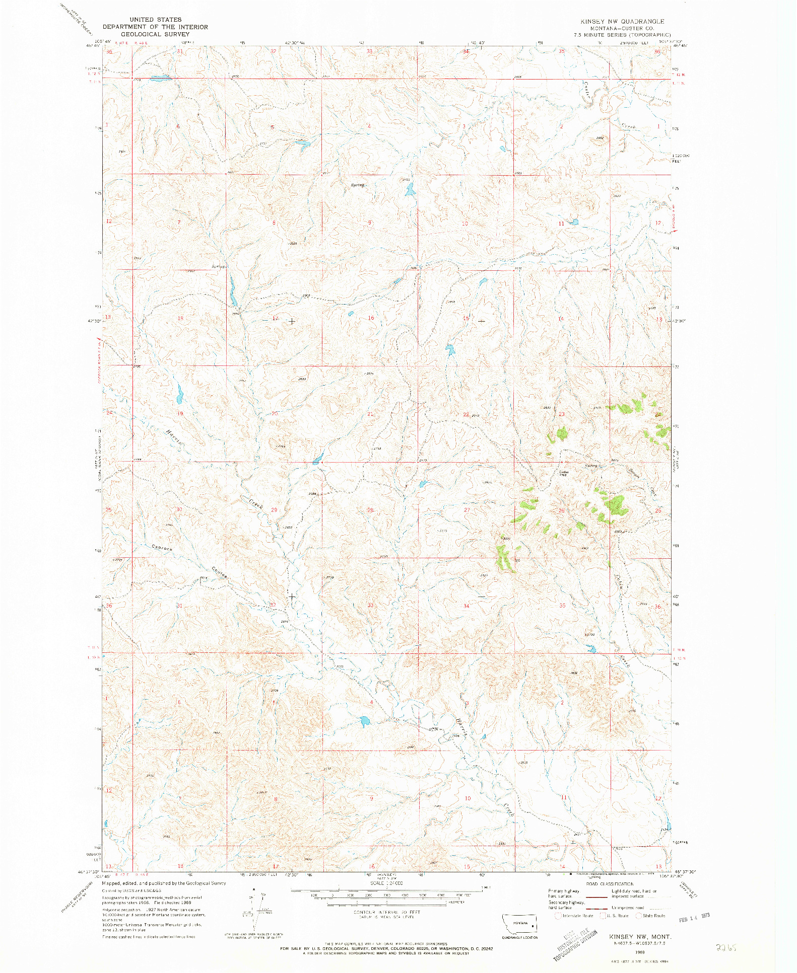 USGS 1:24000-SCALE QUADRANGLE FOR KINSEY NW, MT 1969