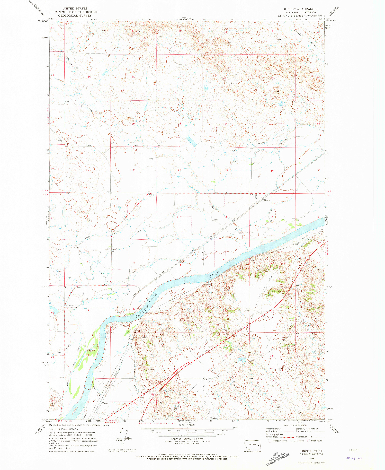 USGS 1:24000-SCALE QUADRANGLE FOR KINSEY, MT 1969