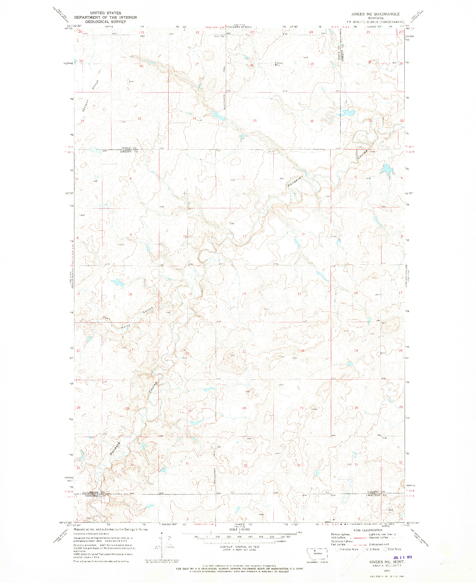 USGS 1:24000-SCALE QUADRANGLE FOR KNEES NE, MT 1970