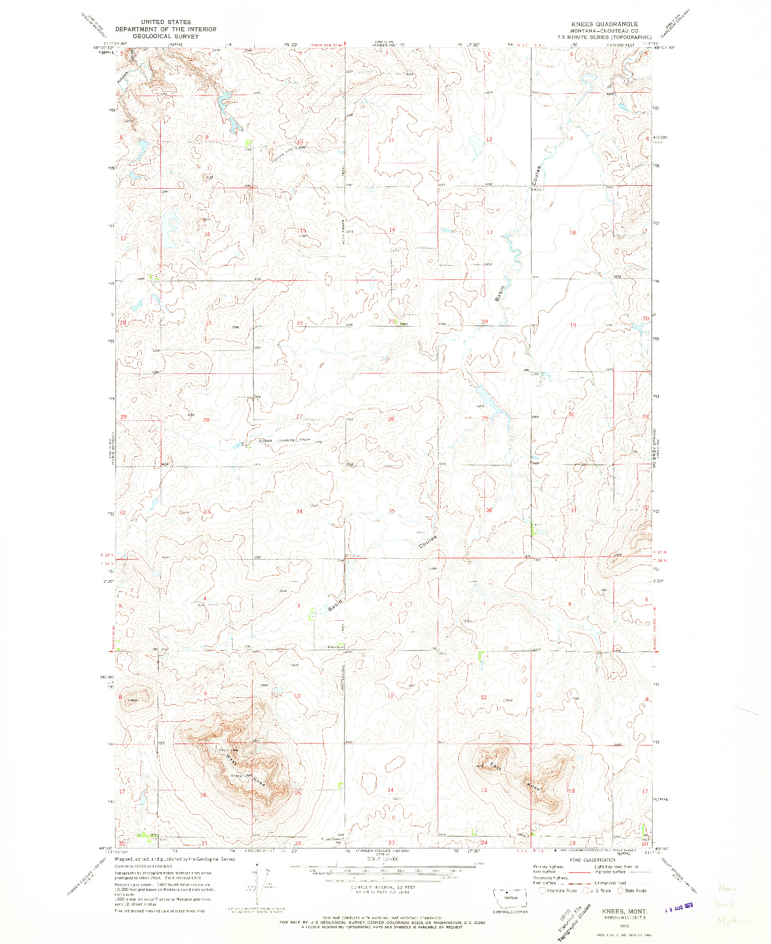 USGS 1:24000-SCALE QUADRANGLE FOR KNEES, MT 1970