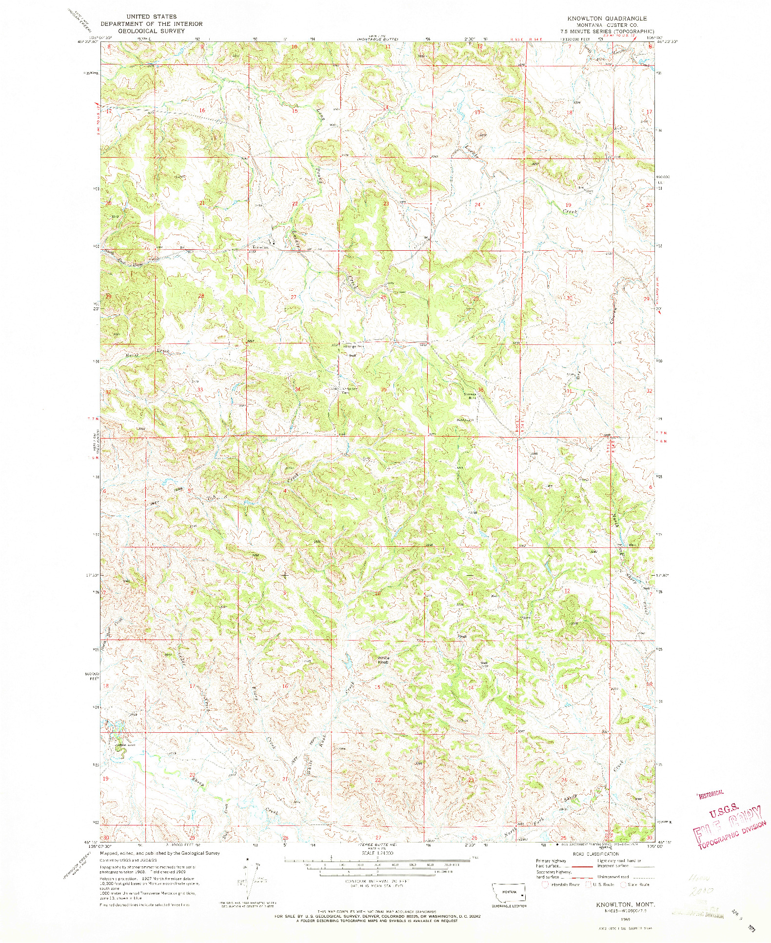 USGS 1:24000-SCALE QUADRANGLE FOR KNOWLTON, MT 1969
