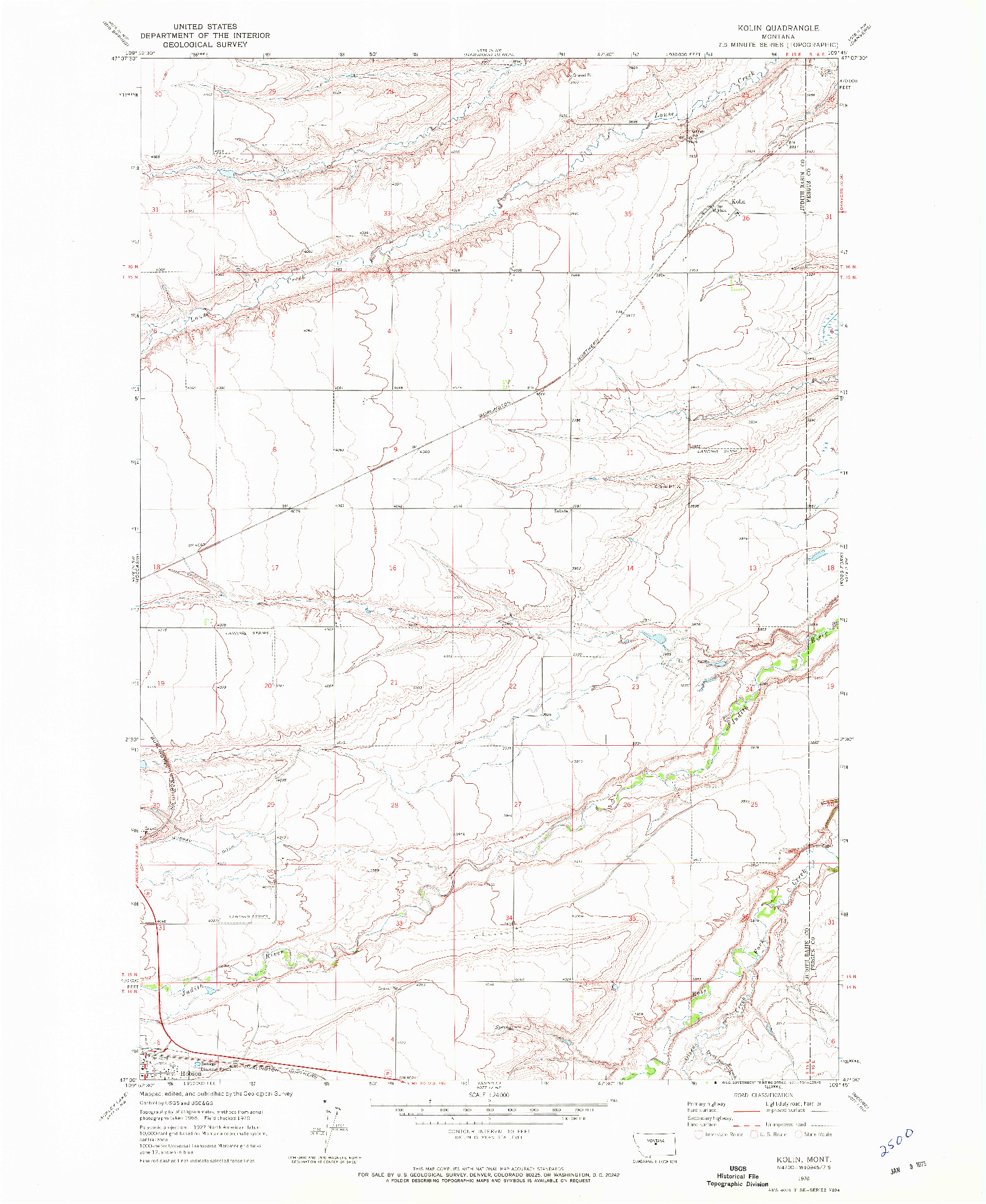 USGS 1:24000-SCALE QUADRANGLE FOR KOLIN, MT 1970