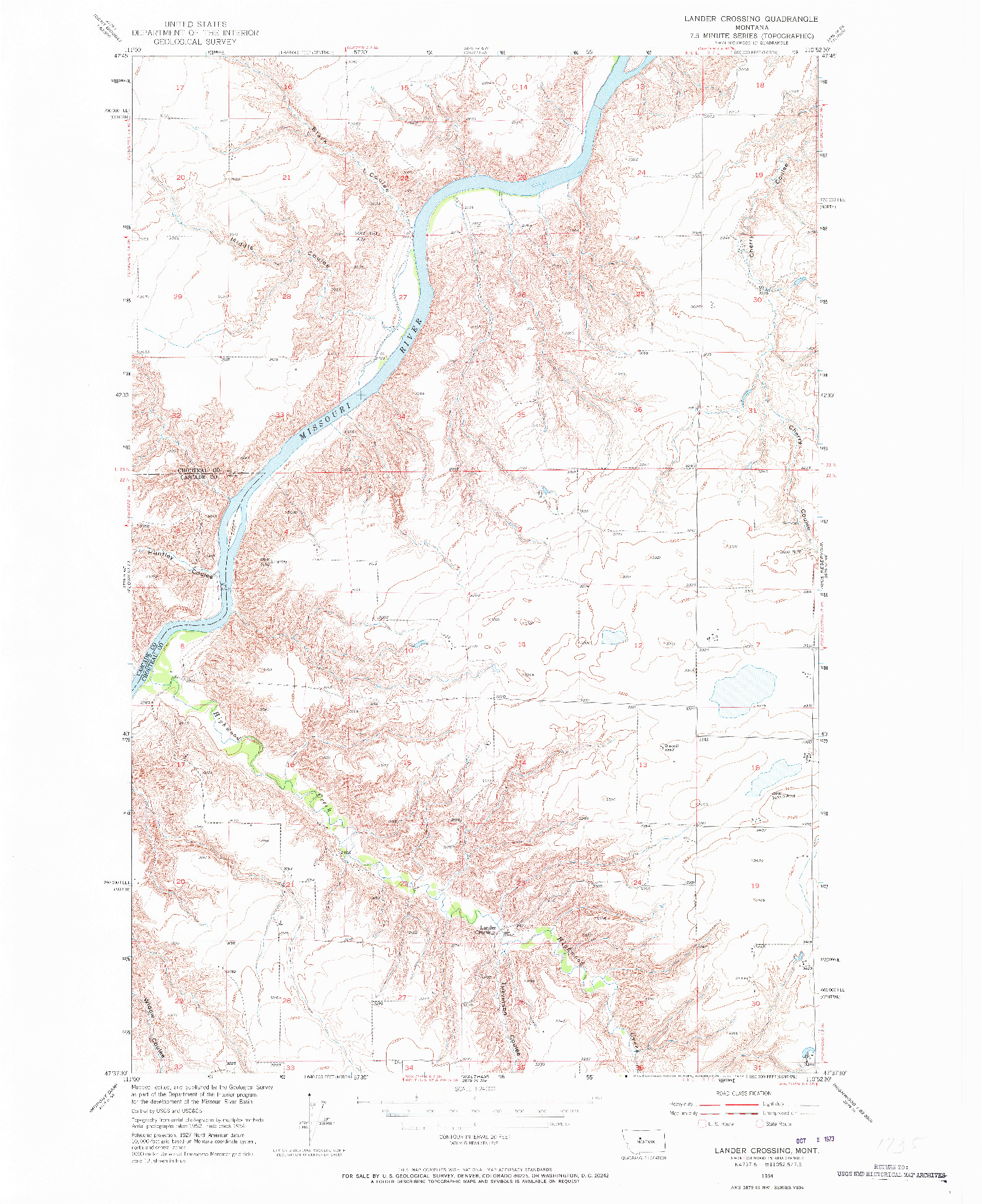 USGS 1:24000-SCALE QUADRANGLE FOR LANDER CROSSING, MT 1954