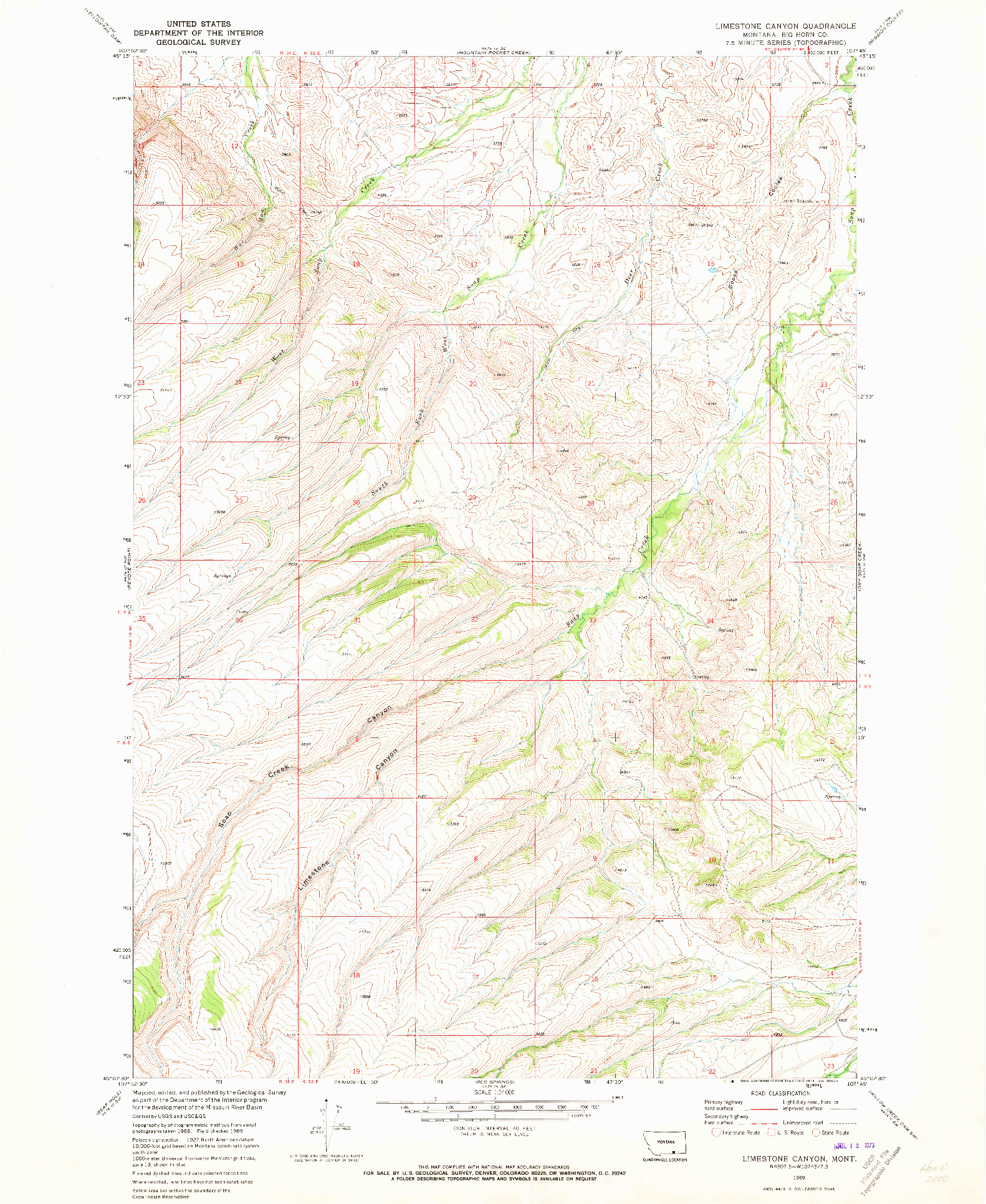 USGS 1:24000-SCALE QUADRANGLE FOR LIMESTONE CANYON, MT 1969