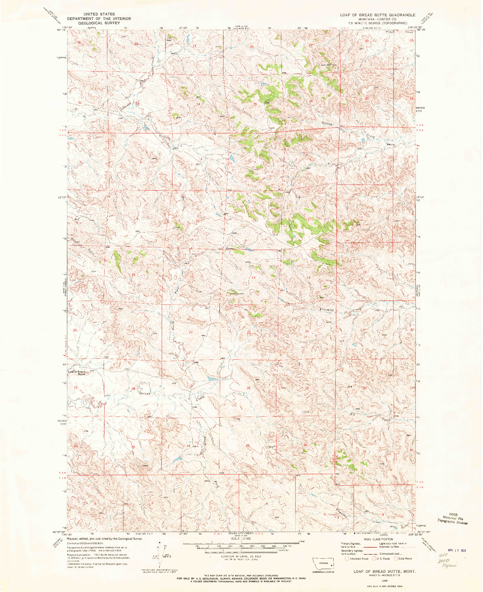 USGS 1:24000-SCALE QUADRANGLE FOR LOAF OF BREAD BUTTE, MT 1969