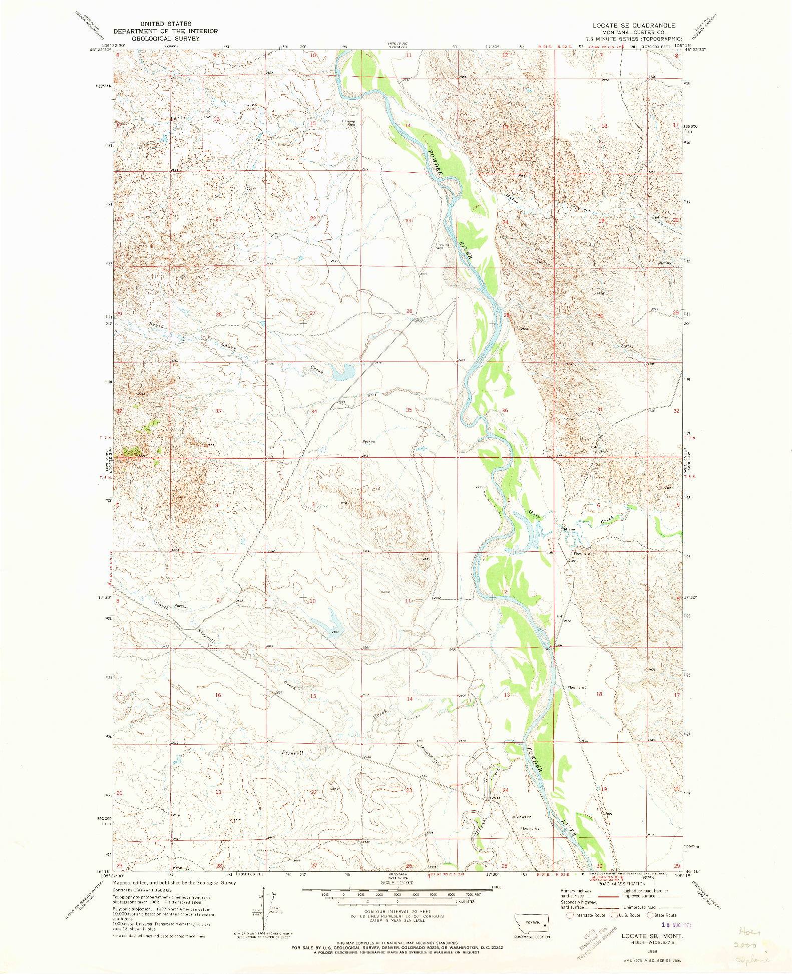 USGS 1:24000-SCALE QUADRANGLE FOR LOCATE SE, MT 1969