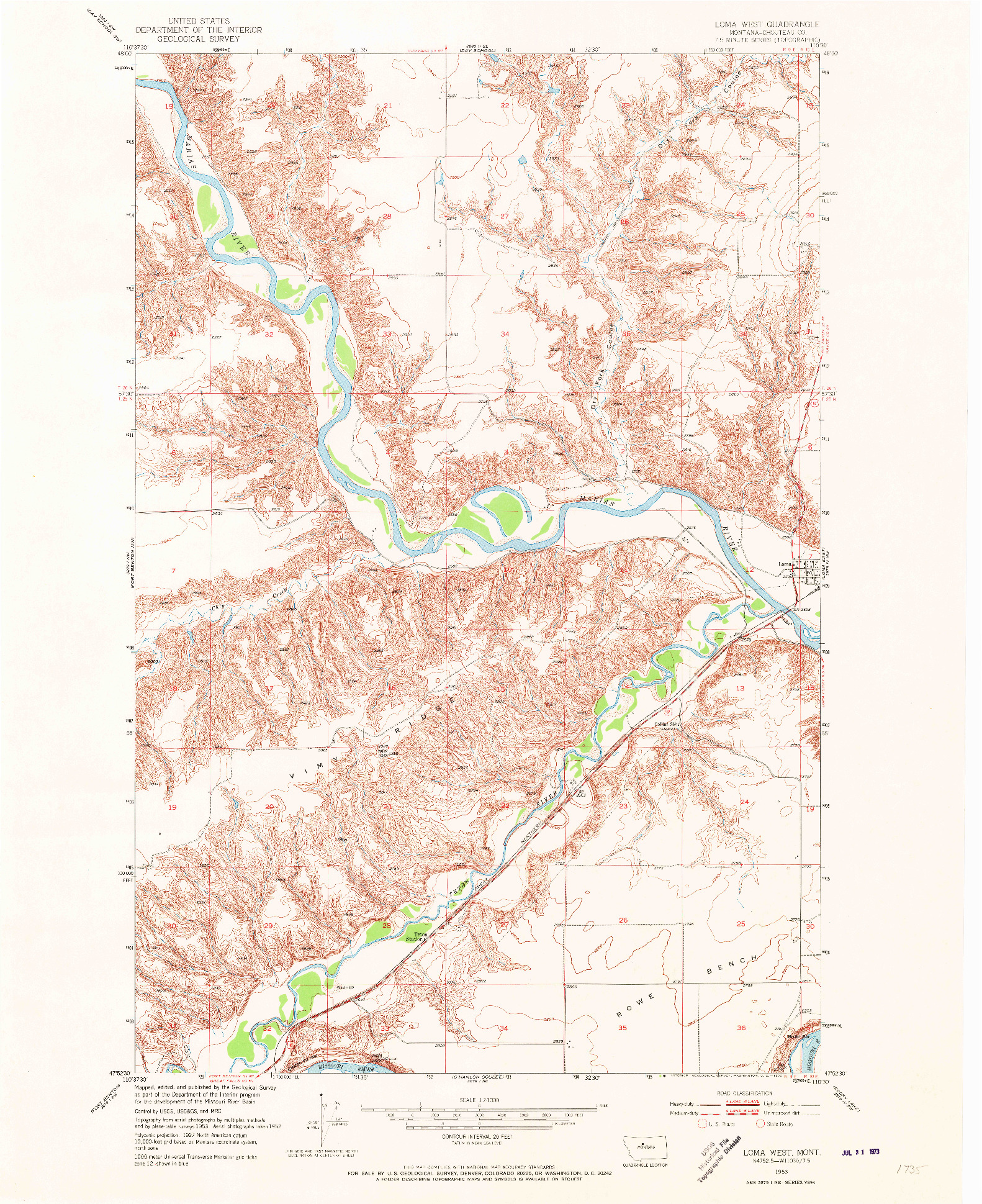 USGS 1:24000-SCALE QUADRANGLE FOR LOMA WEST, MT 1953