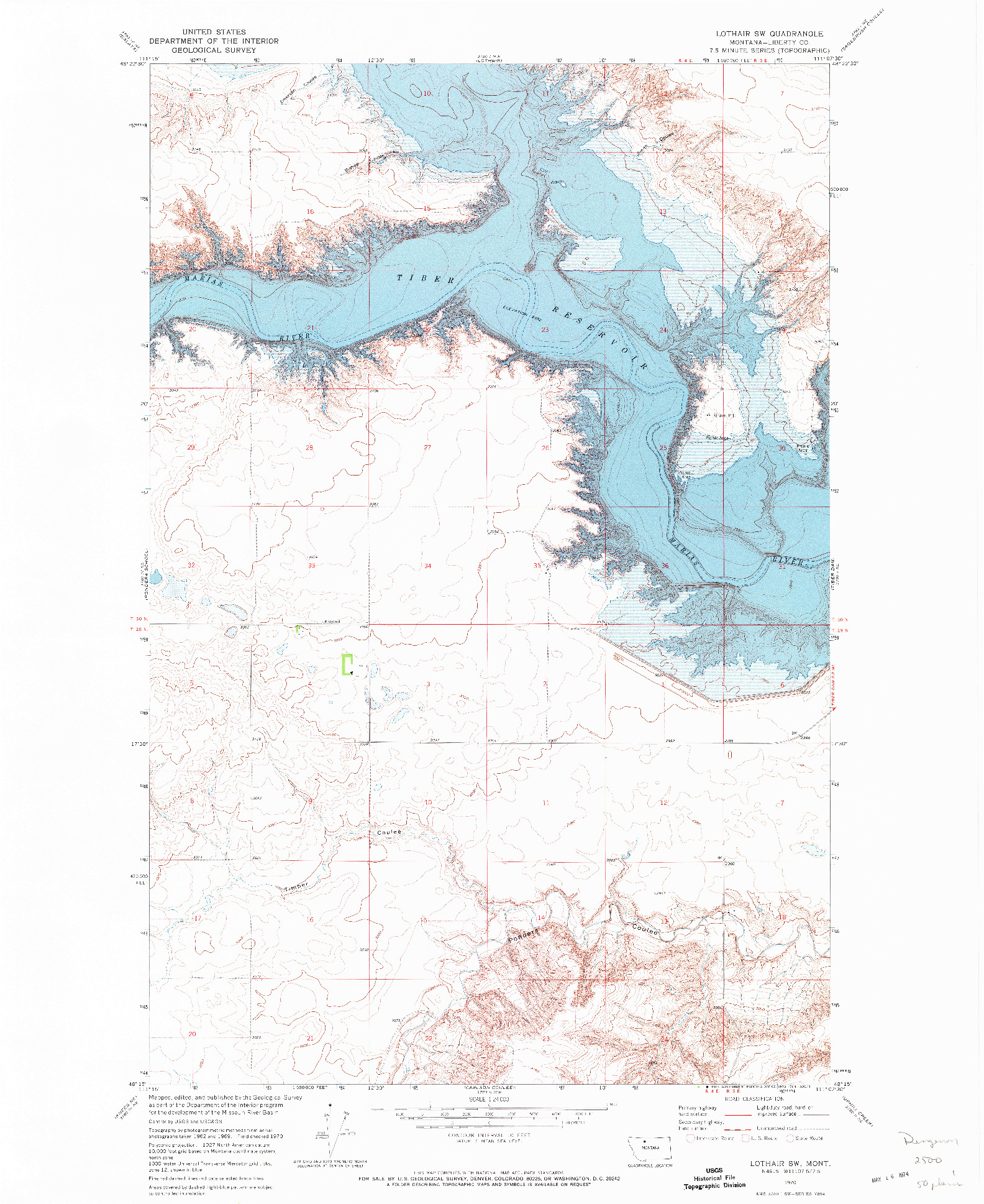 USGS 1:24000-SCALE QUADRANGLE FOR LOTHAIR SW, MT 1970