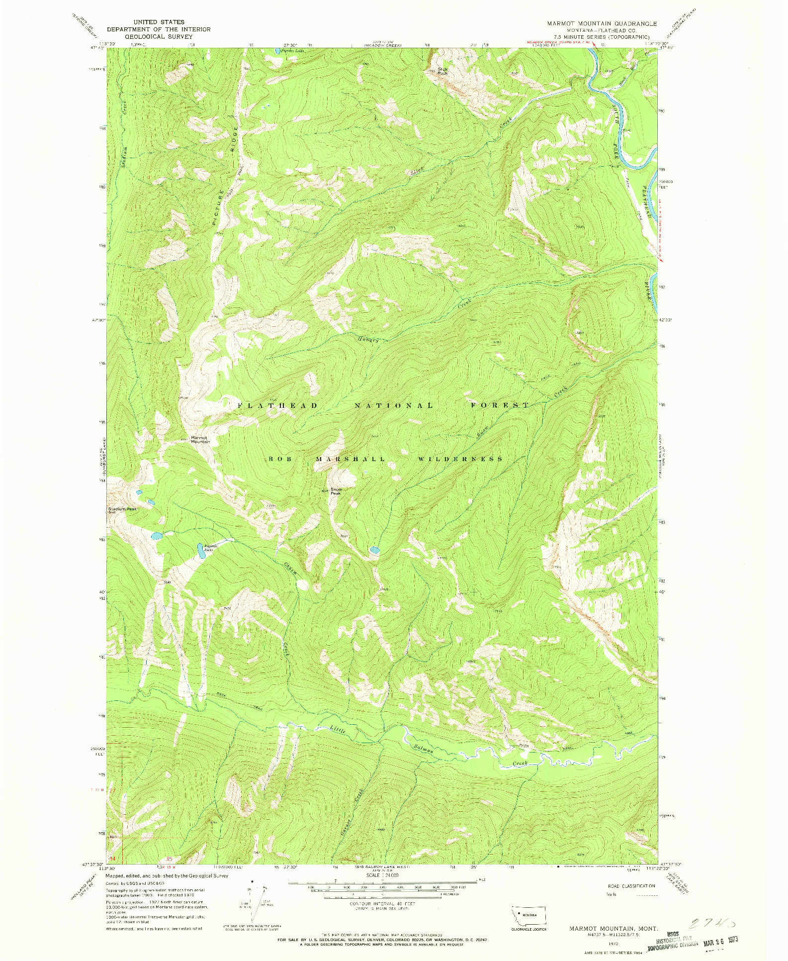 USGS 1:24000-SCALE QUADRANGLE FOR MARMOT MOUNTAIN, MT 1970