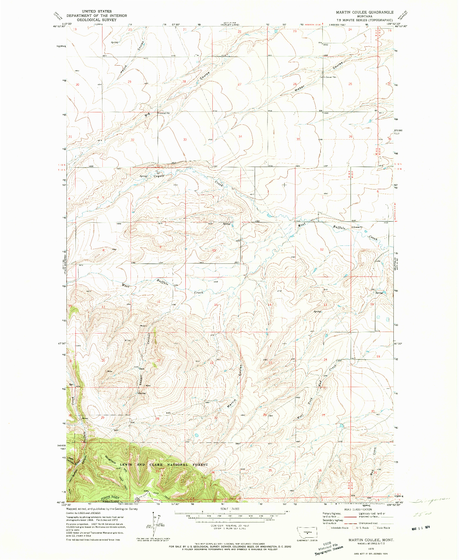 USGS 1:24000-SCALE QUADRANGLE FOR MARTIN COULEE, MT 1970