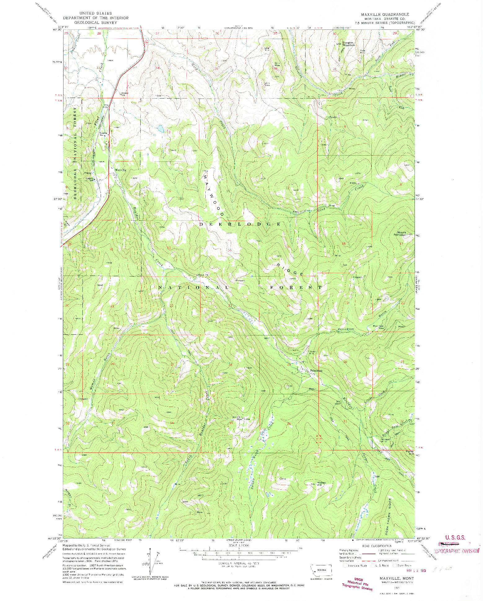 USGS 1:24000-SCALE QUADRANGLE FOR MAXVILLE, MT 1971