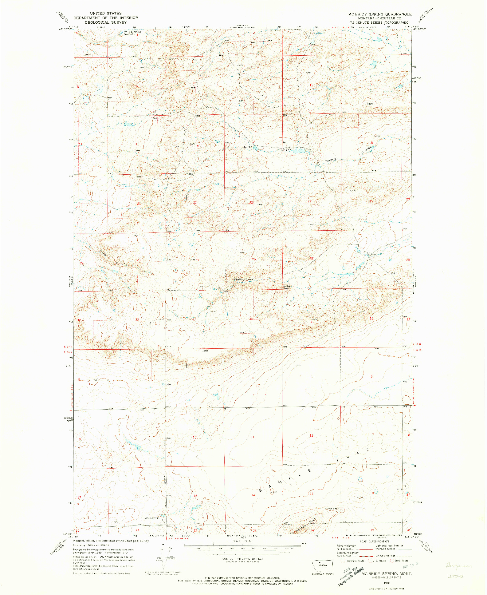 USGS 1:24000-SCALE QUADRANGLE FOR MC BRIDY SPRING, MT 1970