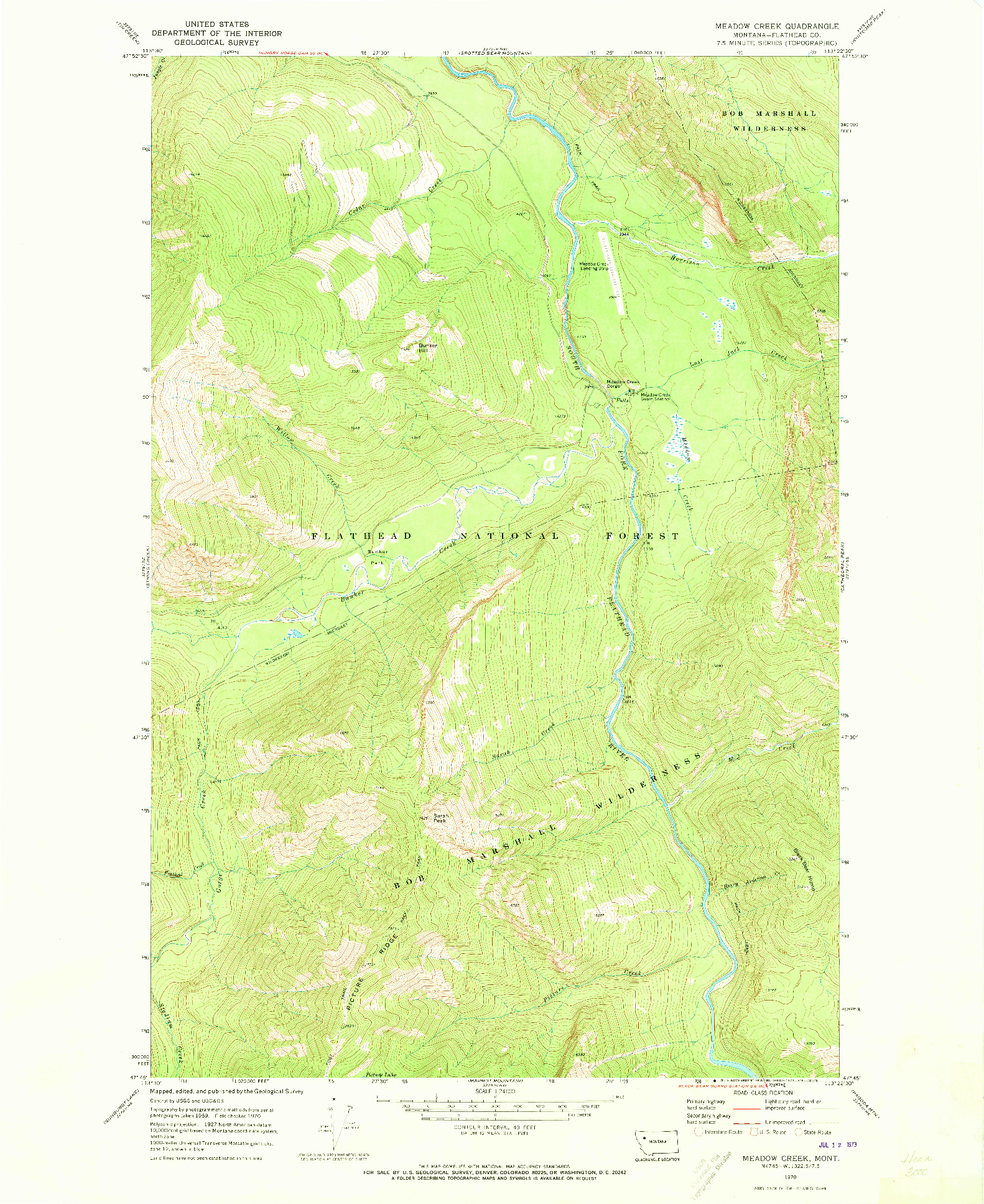 USGS 1:24000-SCALE QUADRANGLE FOR MEADOW CREEK, MT 1970