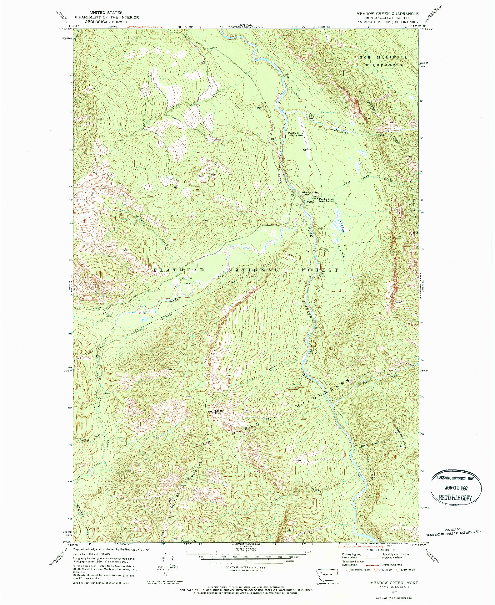 USGS 1:24000-SCALE QUADRANGLE FOR MEADOW CREEK, MT 1970