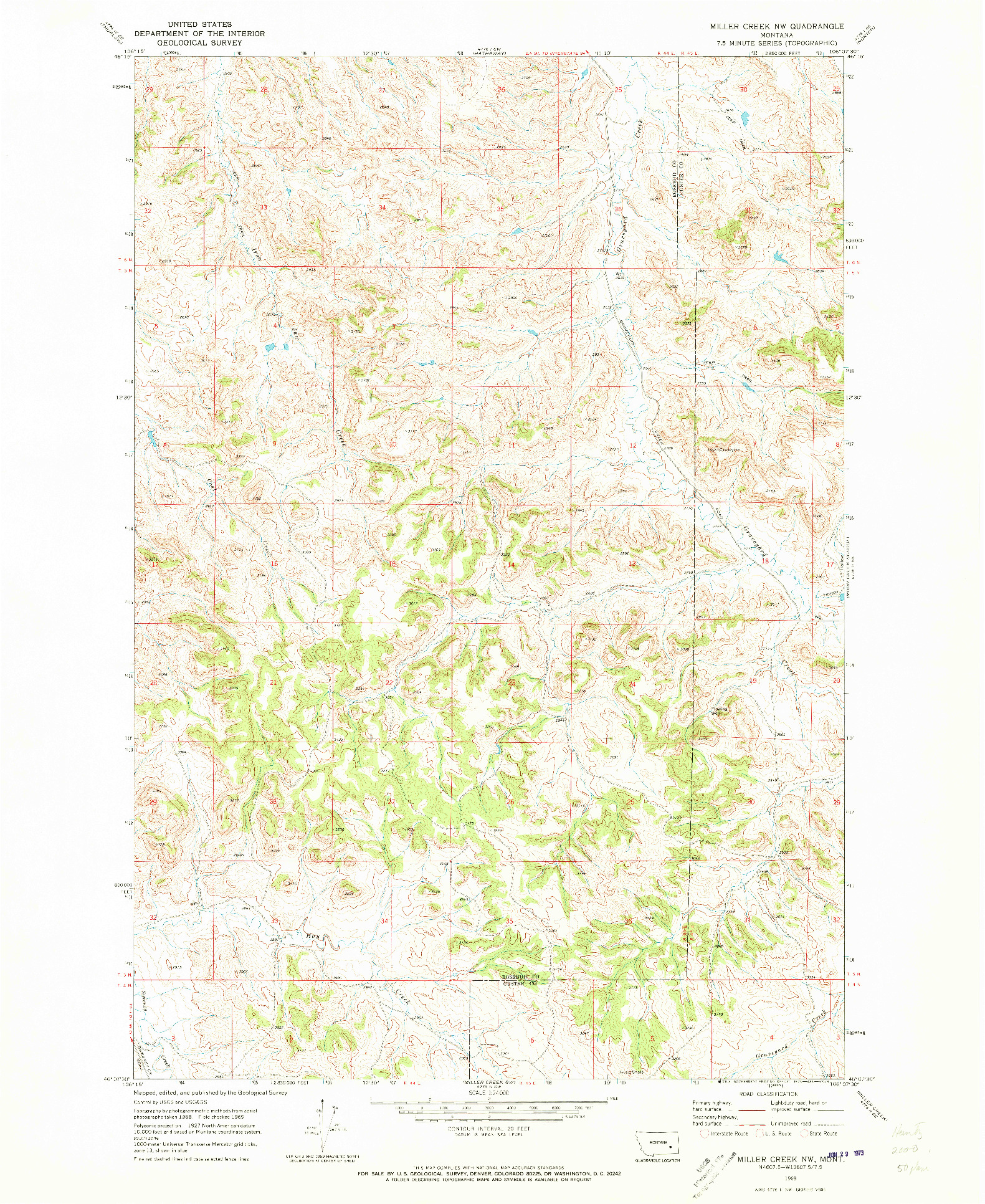 USGS 1:24000-SCALE QUADRANGLE FOR MILLER CREEK NW, MT 1969