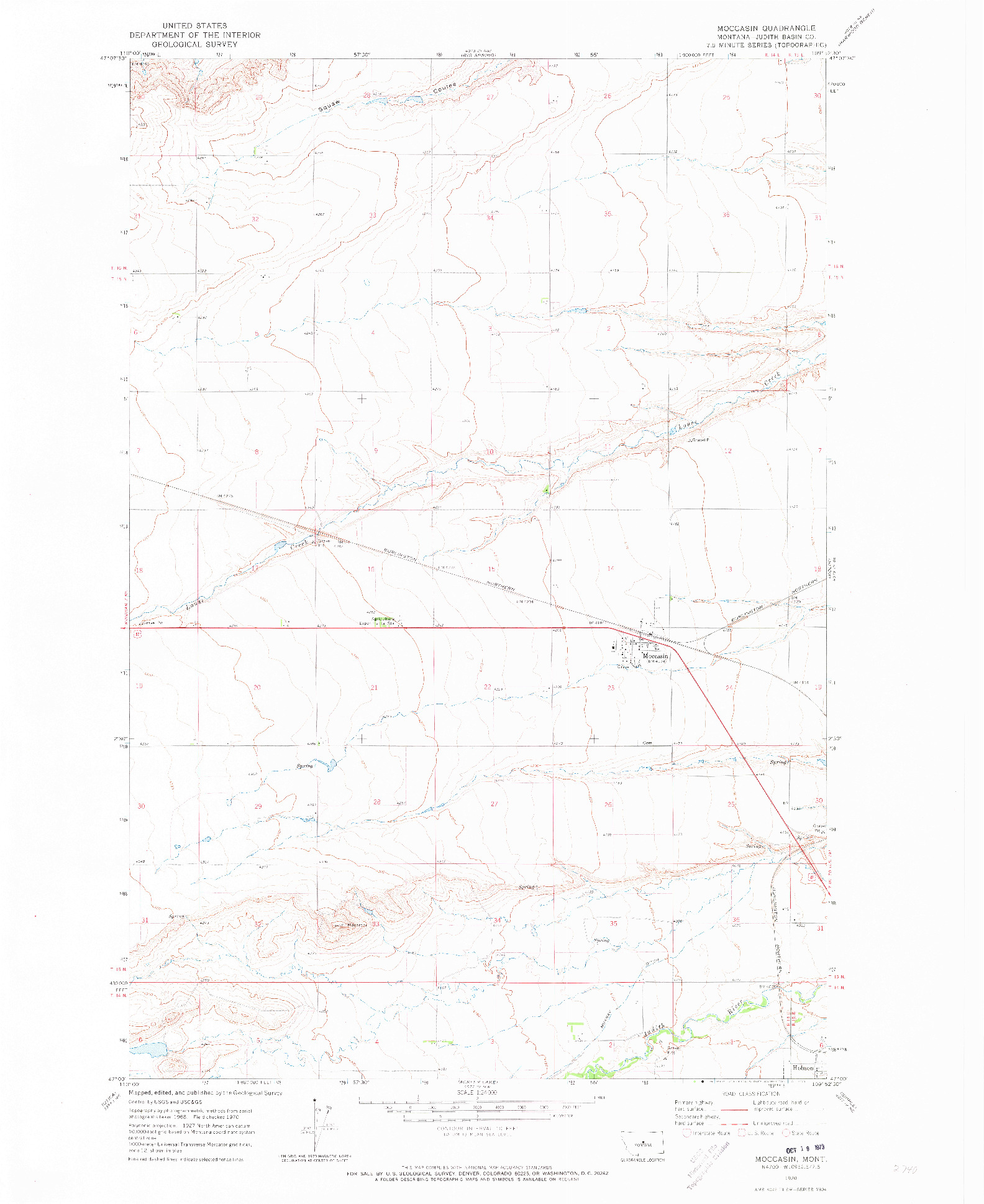 USGS 1:24000-SCALE QUADRANGLE FOR MOCCASIN, MT 1970