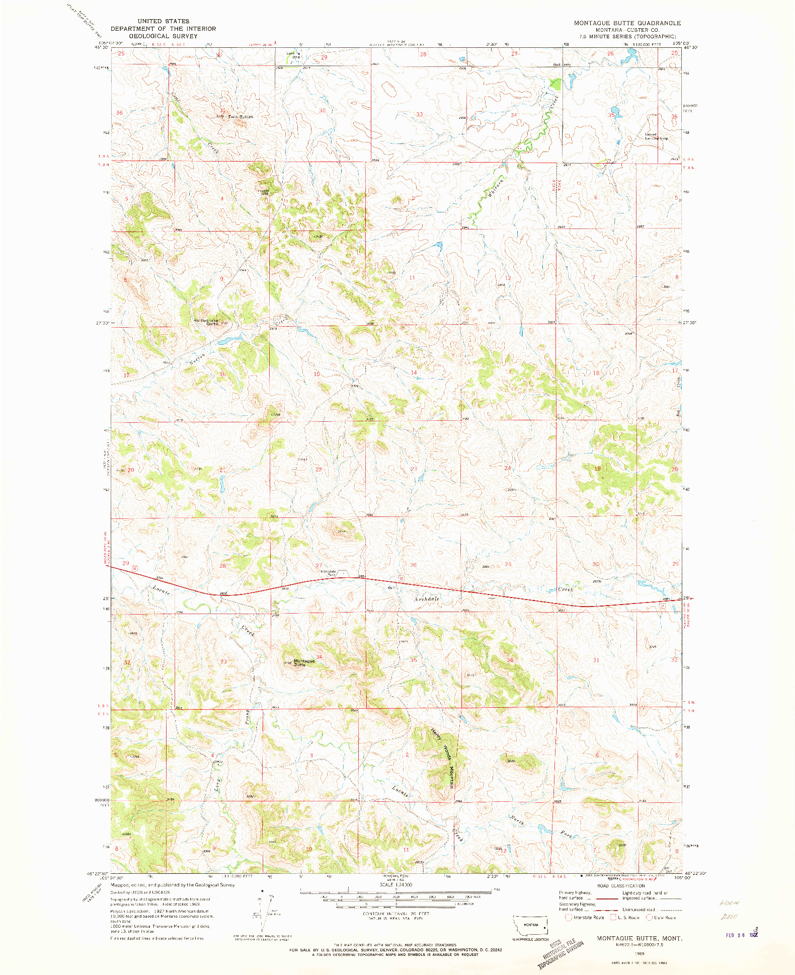 USGS 1:24000-SCALE QUADRANGLE FOR MONTAGUE BUTTE, MT 1969