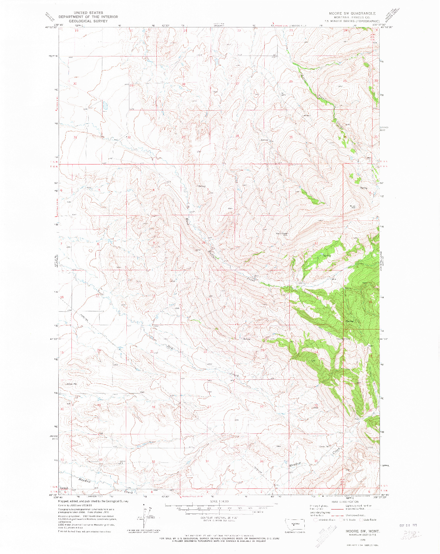 USGS 1:24000-SCALE QUADRANGLE FOR MOORE SW, MT 1970