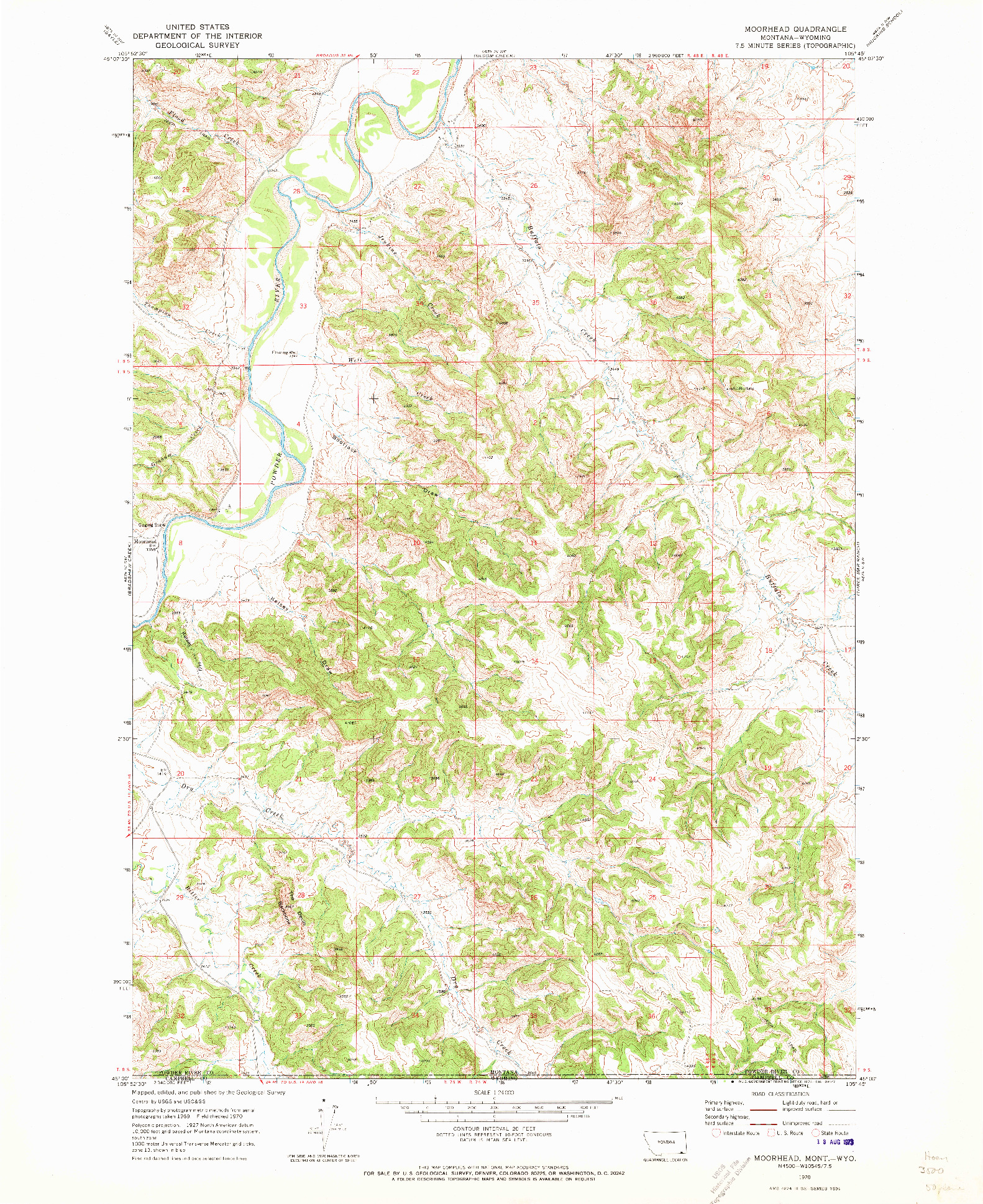 USGS 1:24000-SCALE QUADRANGLE FOR MOORHEAD, MT 1970