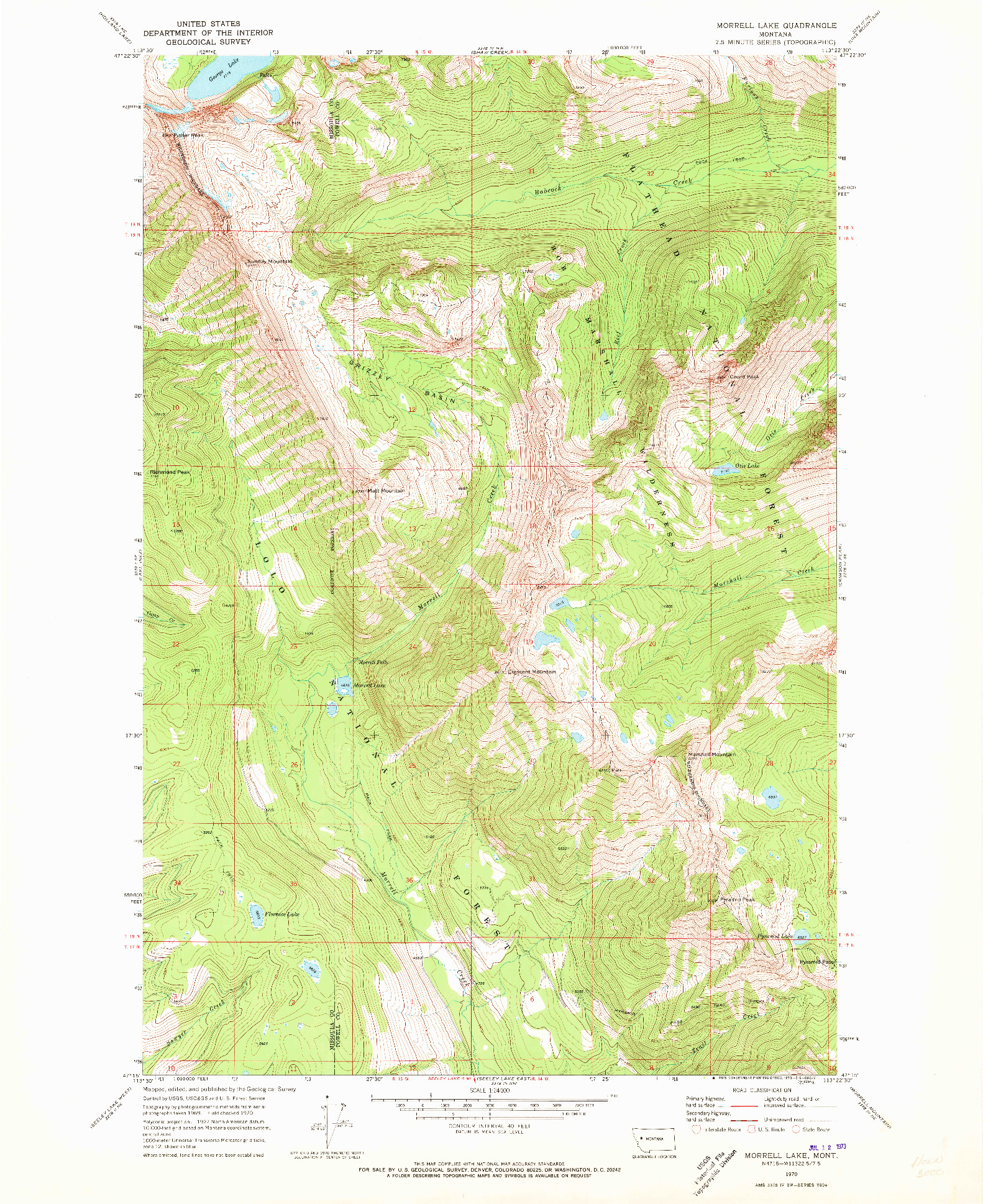 USGS 1:24000-SCALE QUADRANGLE FOR MORRELL LAKE, MT 1970
