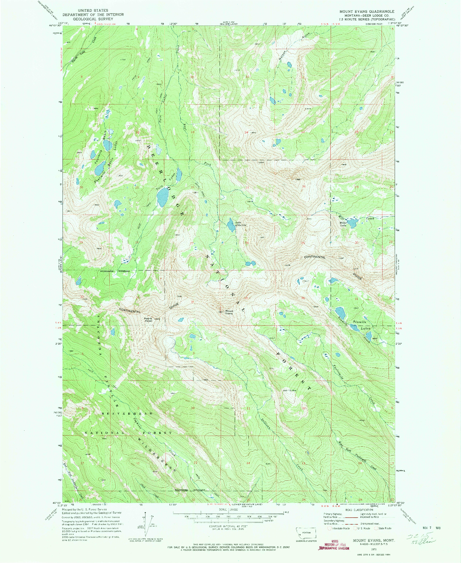 USGS 1:24000-SCALE QUADRANGLE FOR MOUNT EVANS, MT 1971