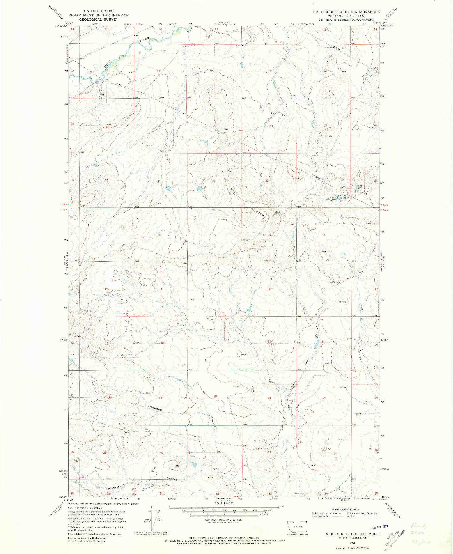 USGS 1:24000-SCALE QUADRANGLE FOR NIGHTSHOOT COULEE, MT 1968