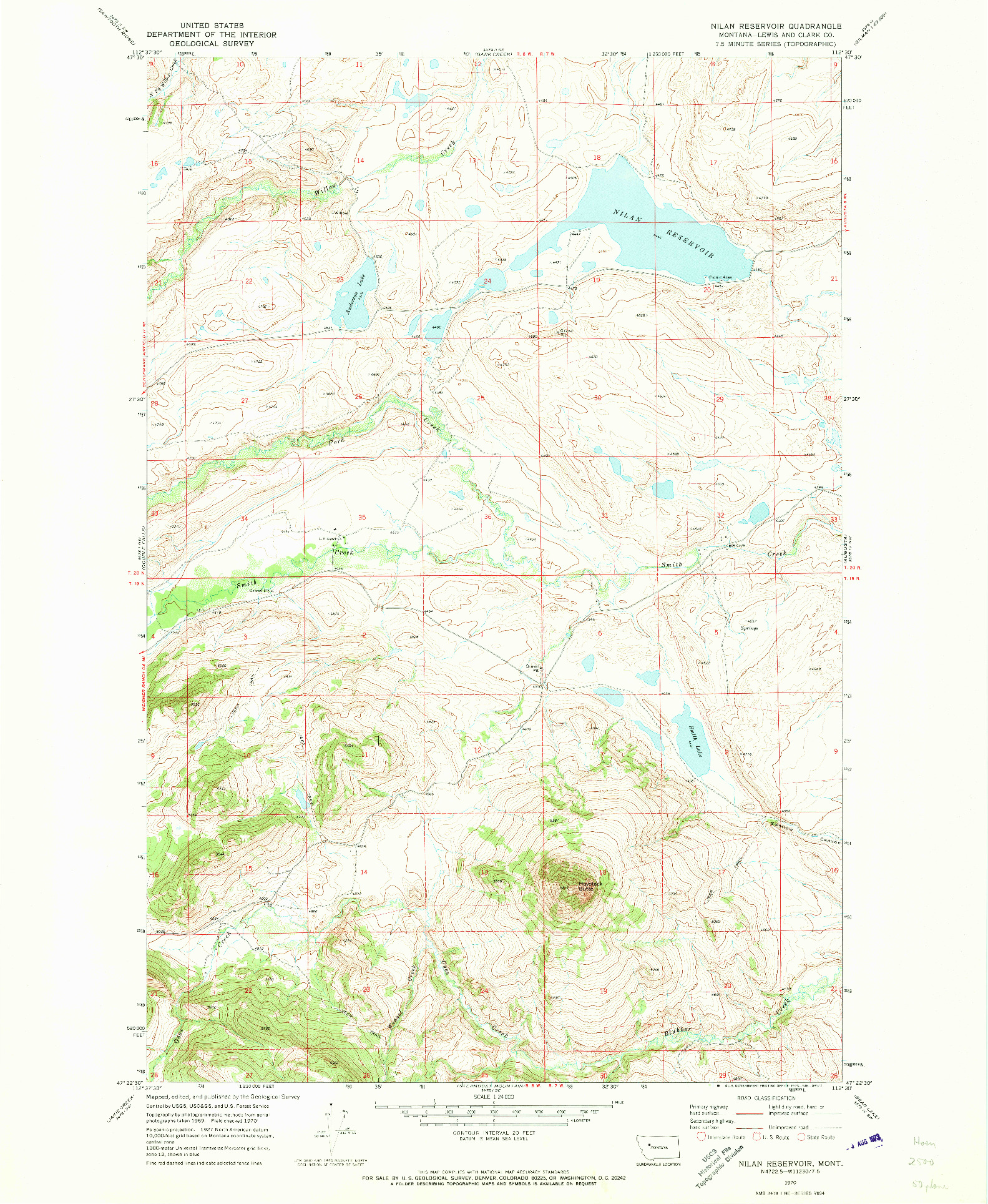 USGS 1:24000-SCALE QUADRANGLE FOR NILAN RESERVOIR, MT 1970