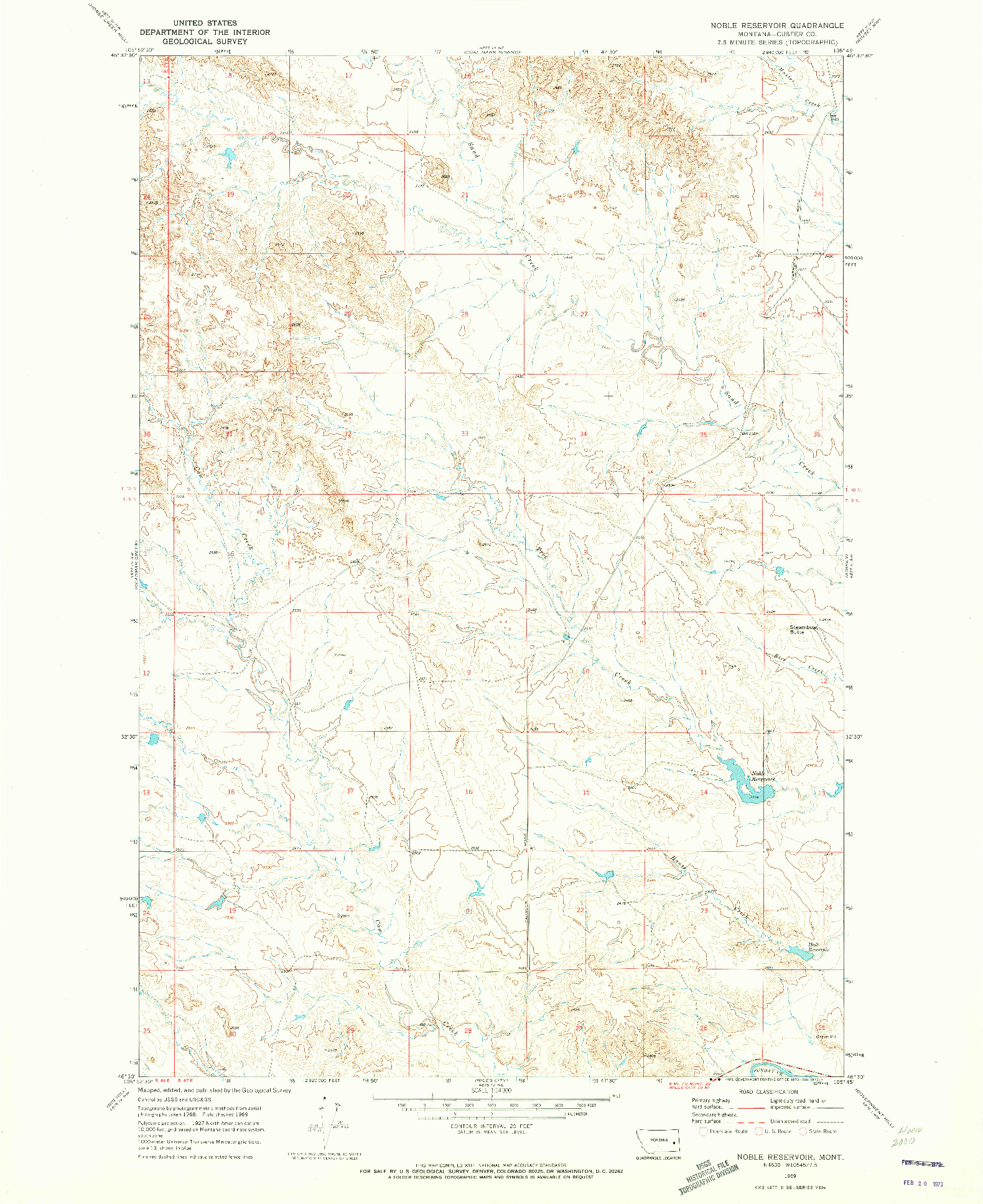 USGS 1:24000-SCALE QUADRANGLE FOR NOBLE RESERVOIR, MT 1969