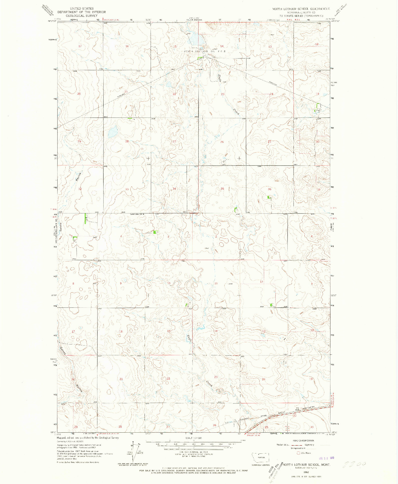 USGS 1:24000-SCALE QUADRANGLE FOR NORTH LOTHAIR SCHOOL, MT 1962