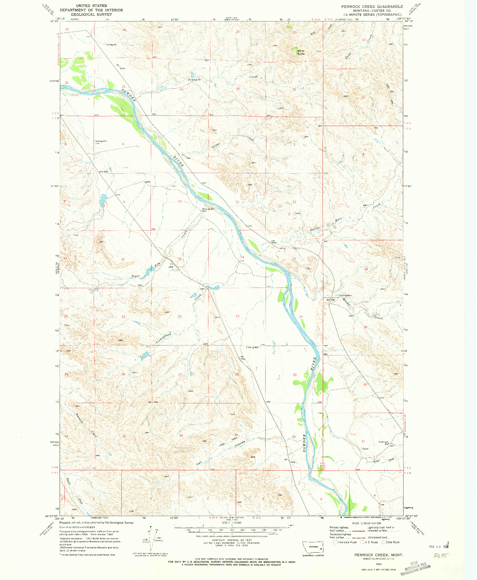 USGS 1:24000-SCALE QUADRANGLE FOR PENNOCK CREEK, MT 1969