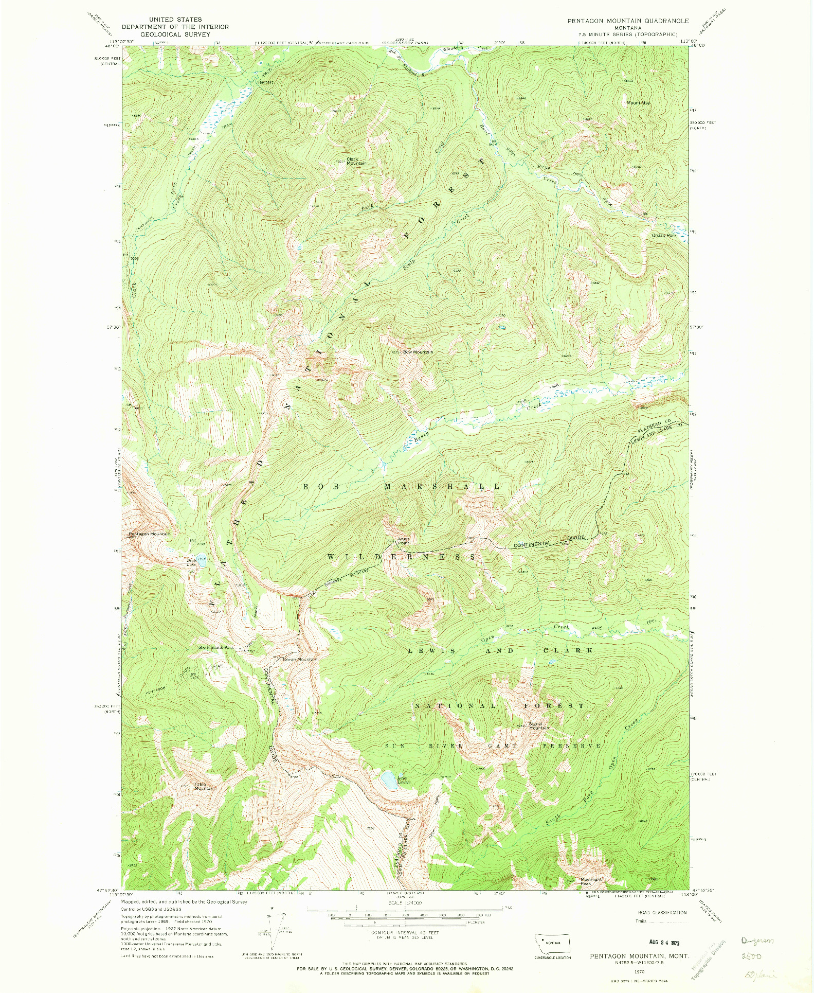 USGS 1:24000-SCALE QUADRANGLE FOR PENTAGON MOUNTAIN, MT 1970