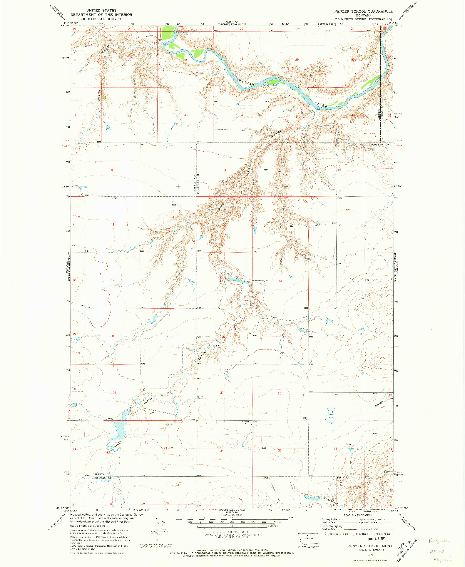 USGS 1:24000-SCALE QUADRANGLE FOR PENZER SCHOOL, MT 1970