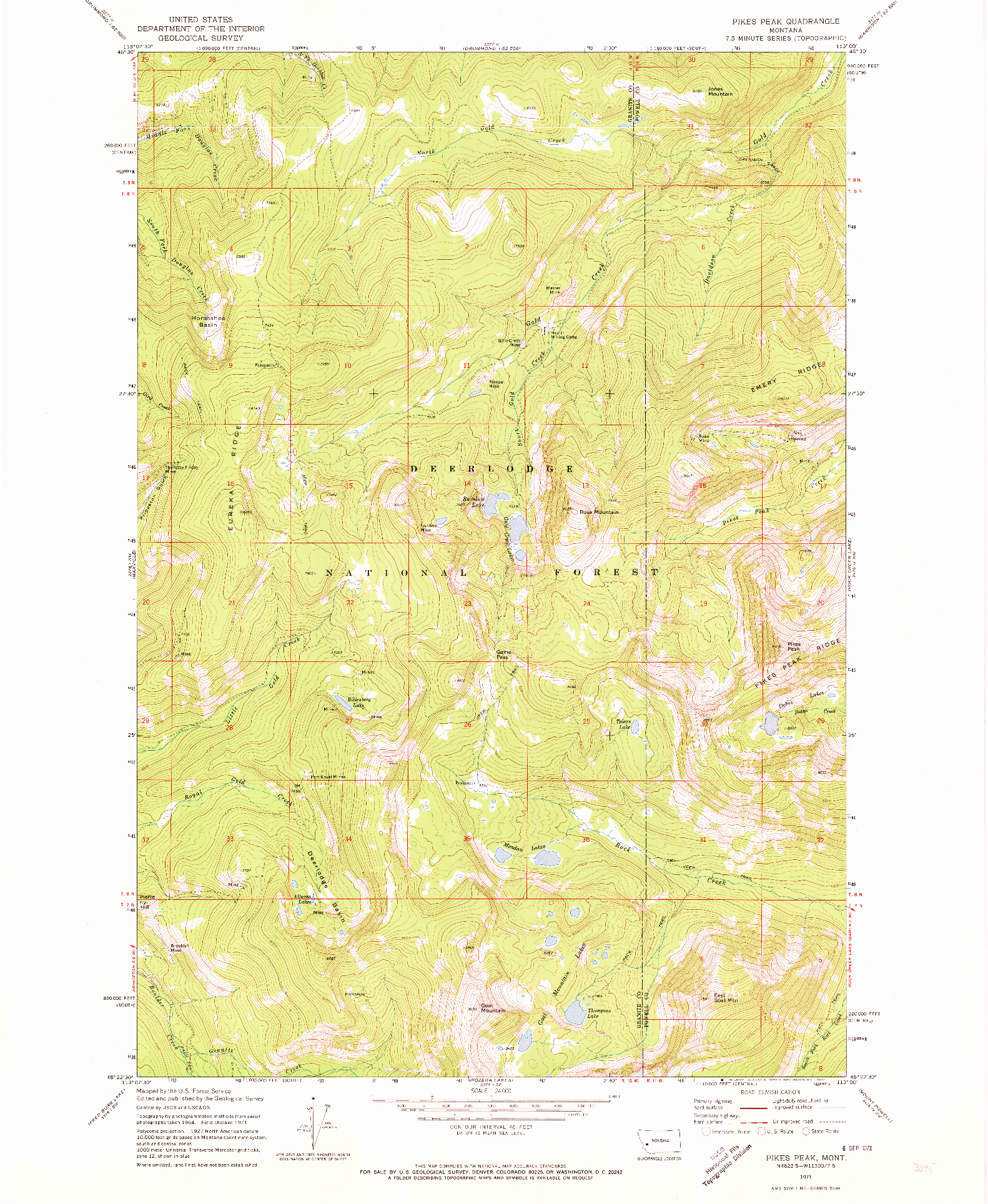 USGS 1:24000-SCALE QUADRANGLE FOR PIKES PEAK, MT 1971