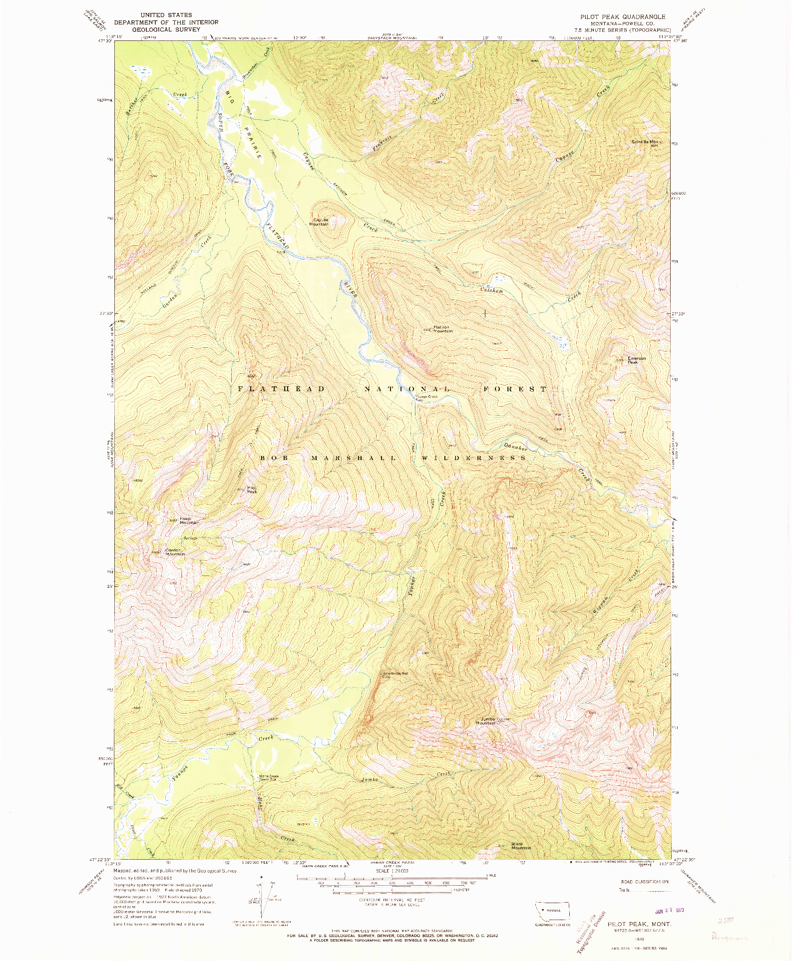 USGS 1:24000-SCALE QUADRANGLE FOR PILOT PEAK, MT 1970