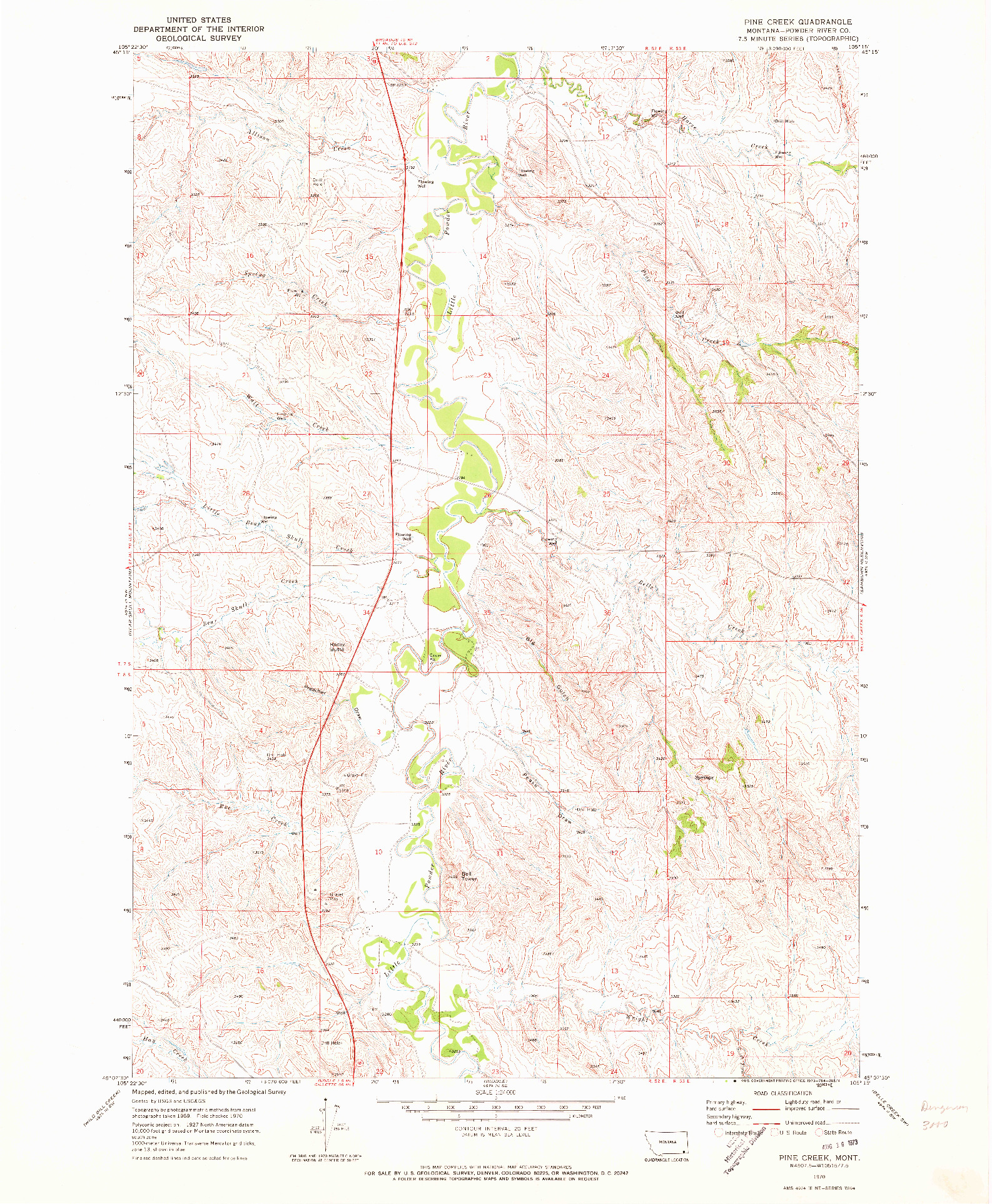 USGS 1:24000-SCALE QUADRANGLE FOR PINE CREEK, MT 1970