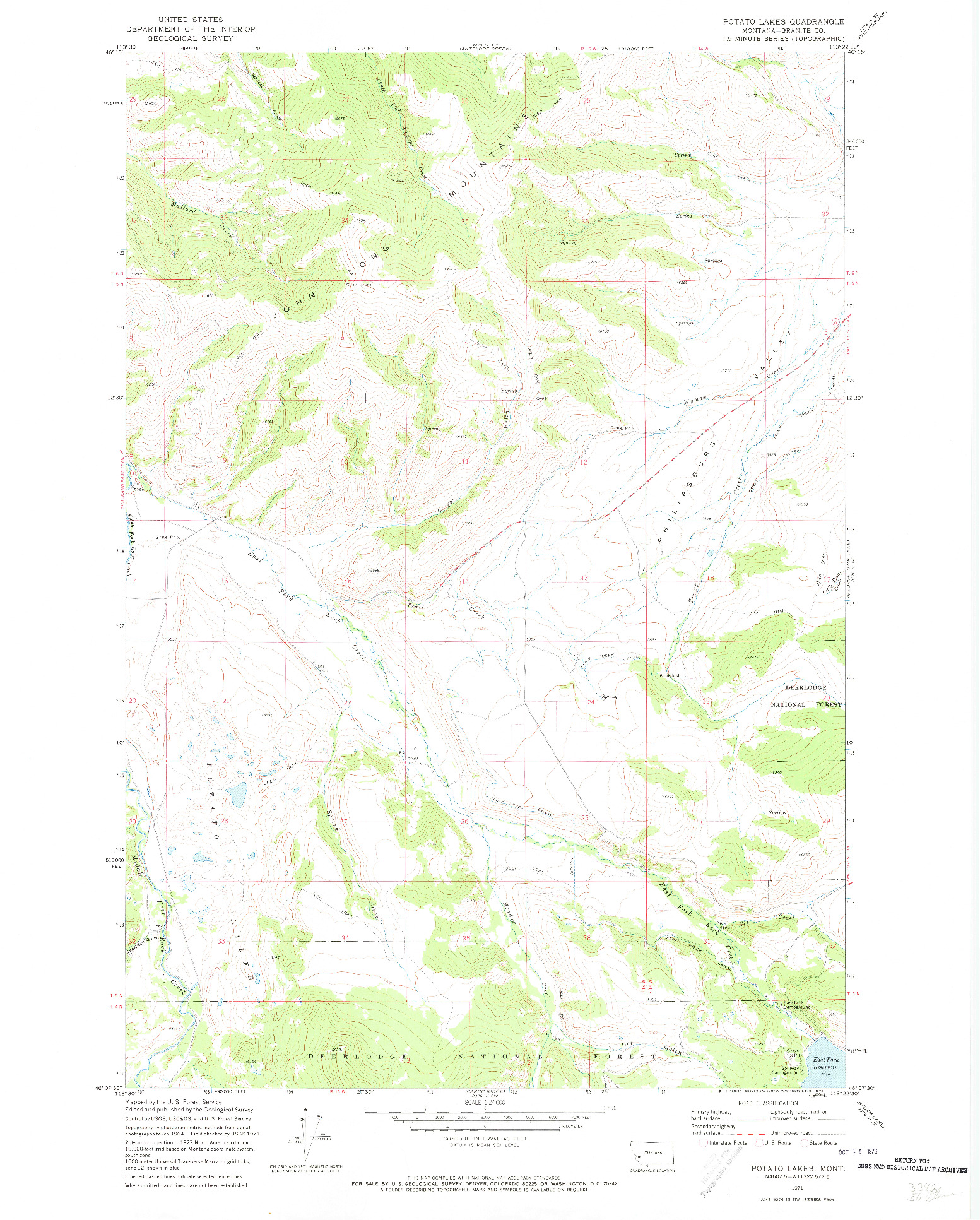 USGS 1:24000-SCALE QUADRANGLE FOR POTATO LAKES, MT 1971