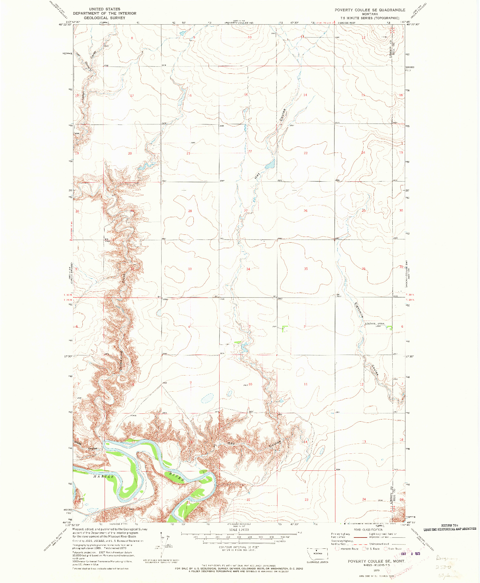 USGS 1:24000-SCALE QUADRANGLE FOR POVERTY COULEE SE, MT 1970
