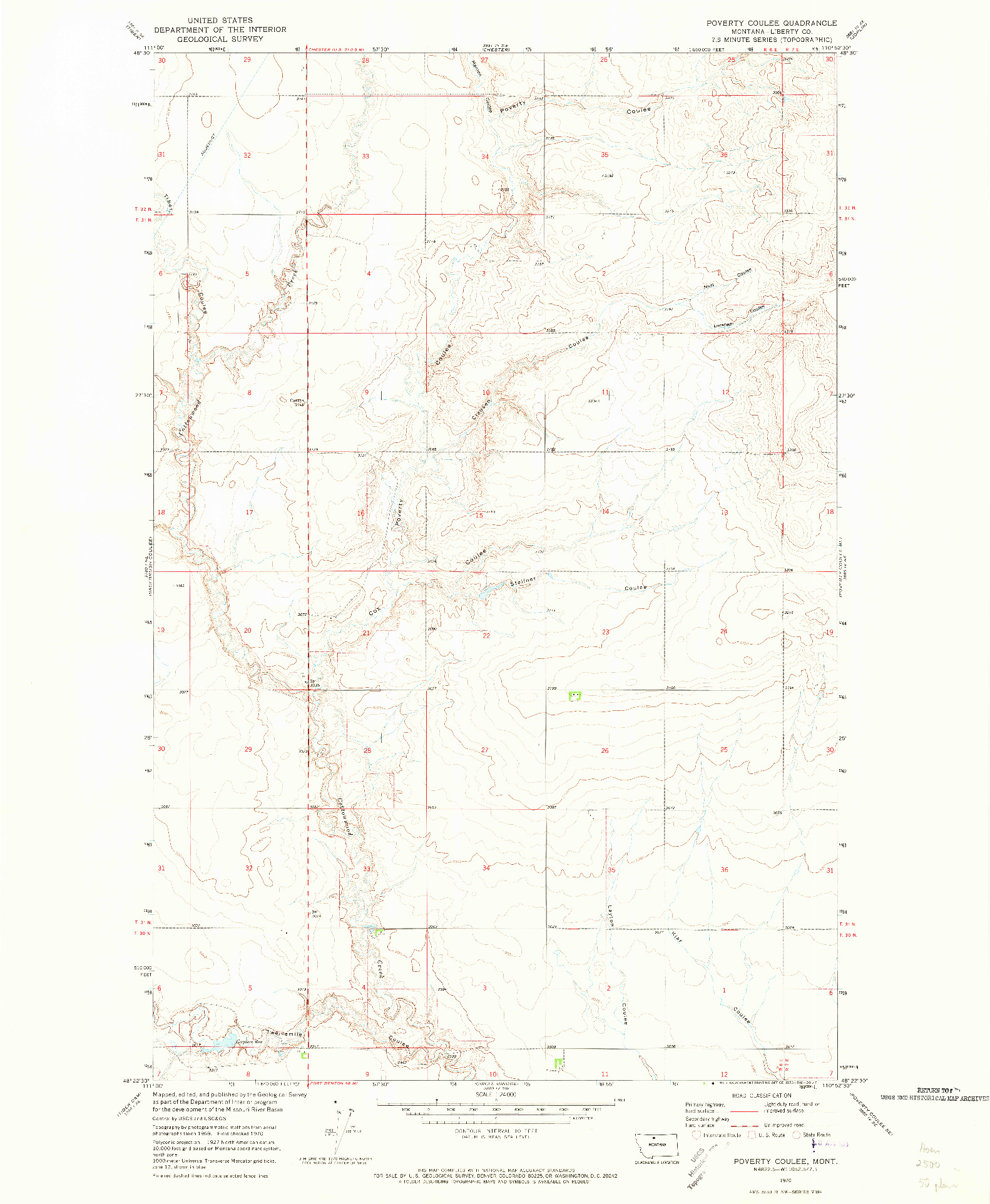 USGS 1:24000-SCALE QUADRANGLE FOR POVERTY COULEE, MT 1970