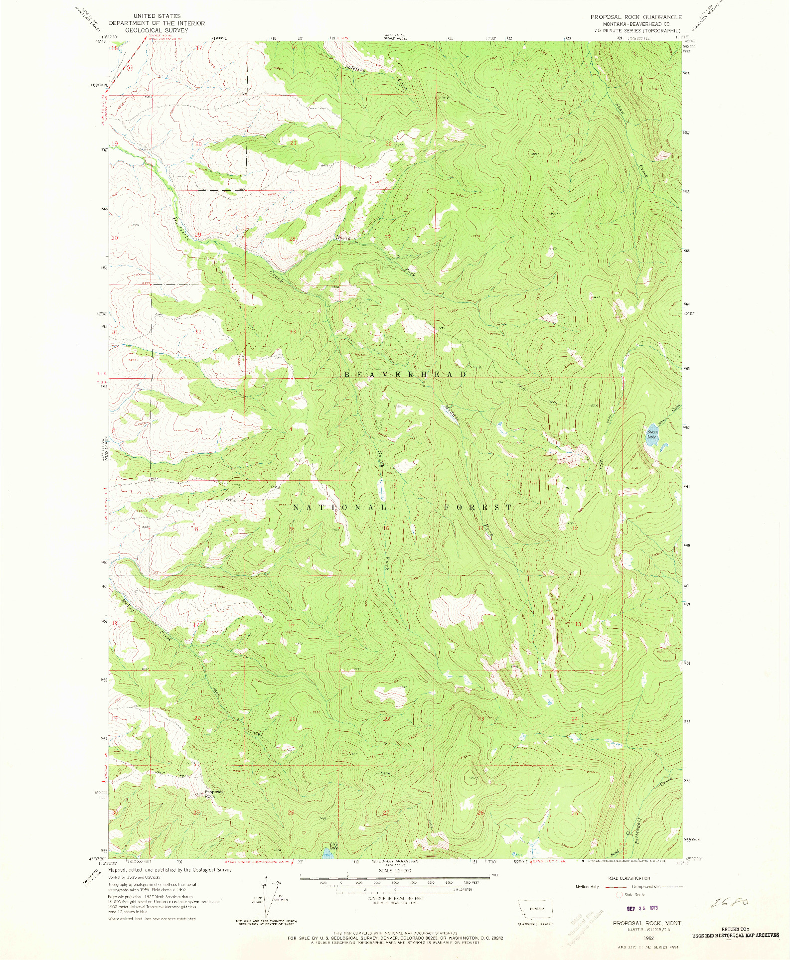 USGS 1:24000-SCALE QUADRANGLE FOR PROPOSAL ROCK, MT 1962