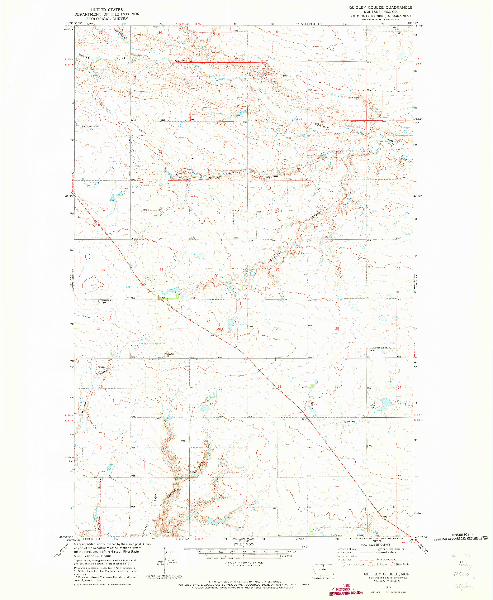 USGS 1:24000-SCALE QUADRANGLE FOR QUIGLEY COULEE, MT 1970