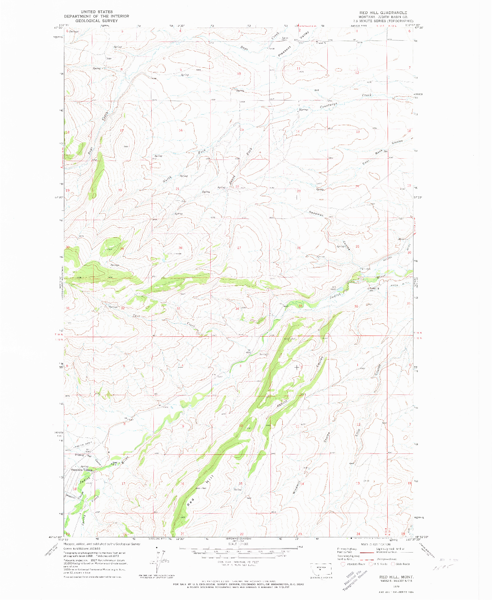USGS 1:24000-SCALE QUADRANGLE FOR RED HILL, MT 1970