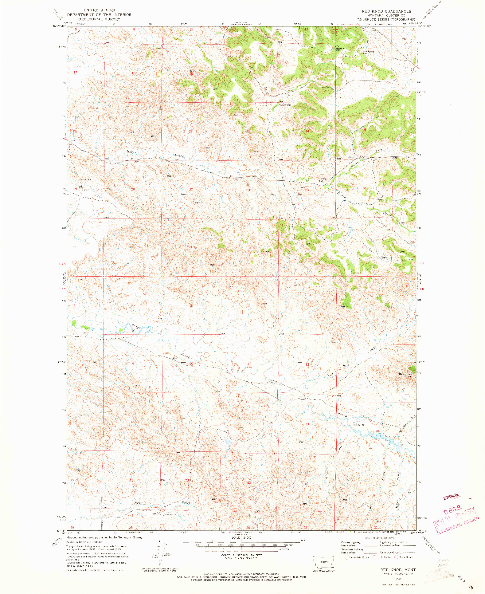 USGS 1:24000-SCALE QUADRANGLE FOR RED KNOB, MT 1969