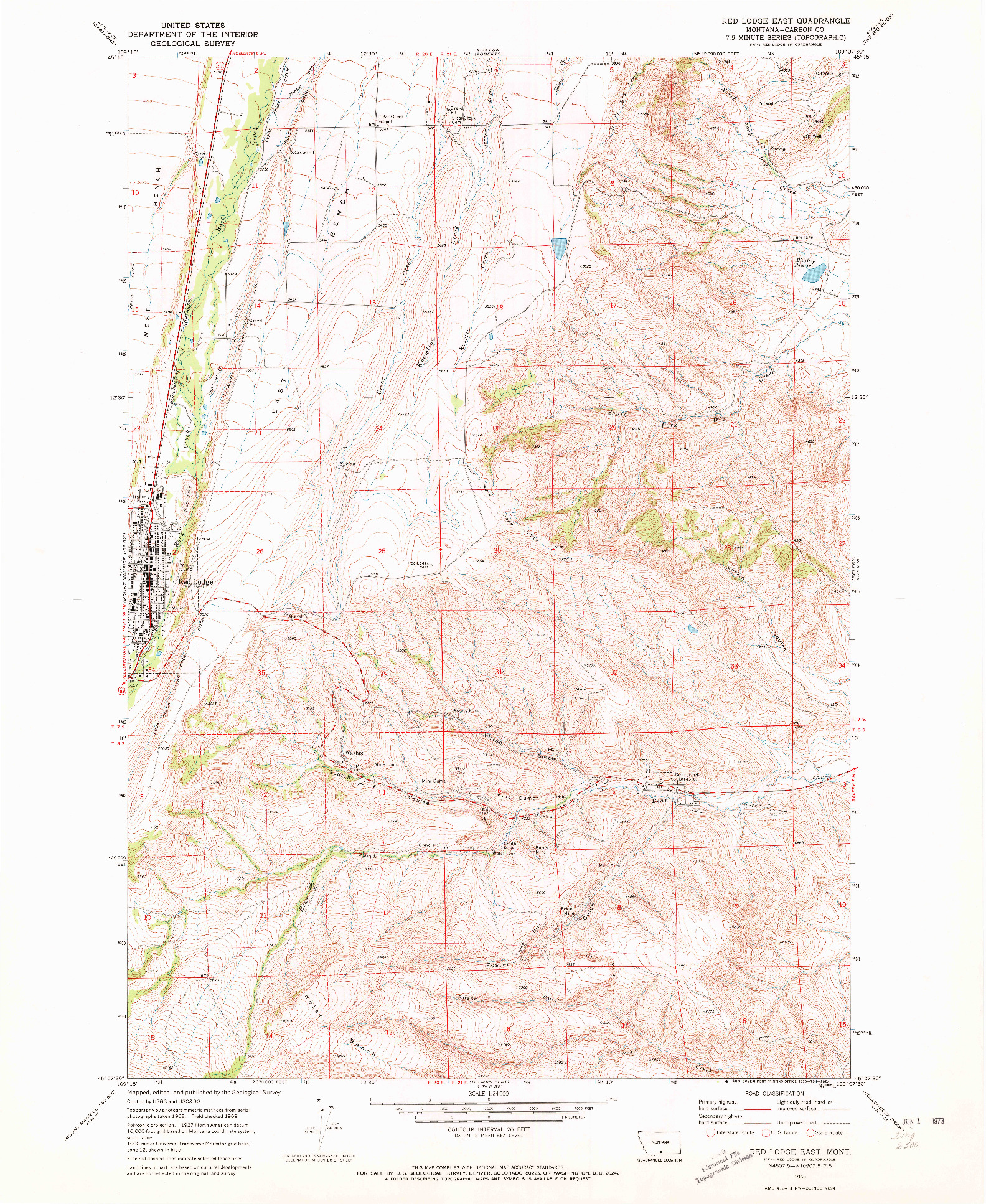 USGS 1:24000-SCALE QUADRANGLE FOR RED LODGE EAST, MT 1969