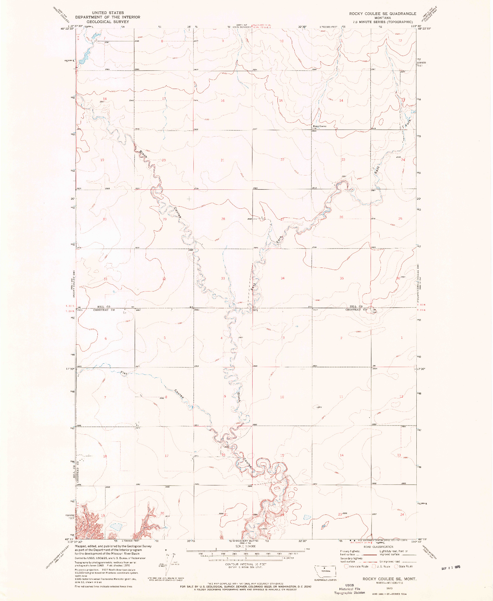 USGS 1:24000-SCALE QUADRANGLE FOR ROCKY COULEE SE, MT 1970